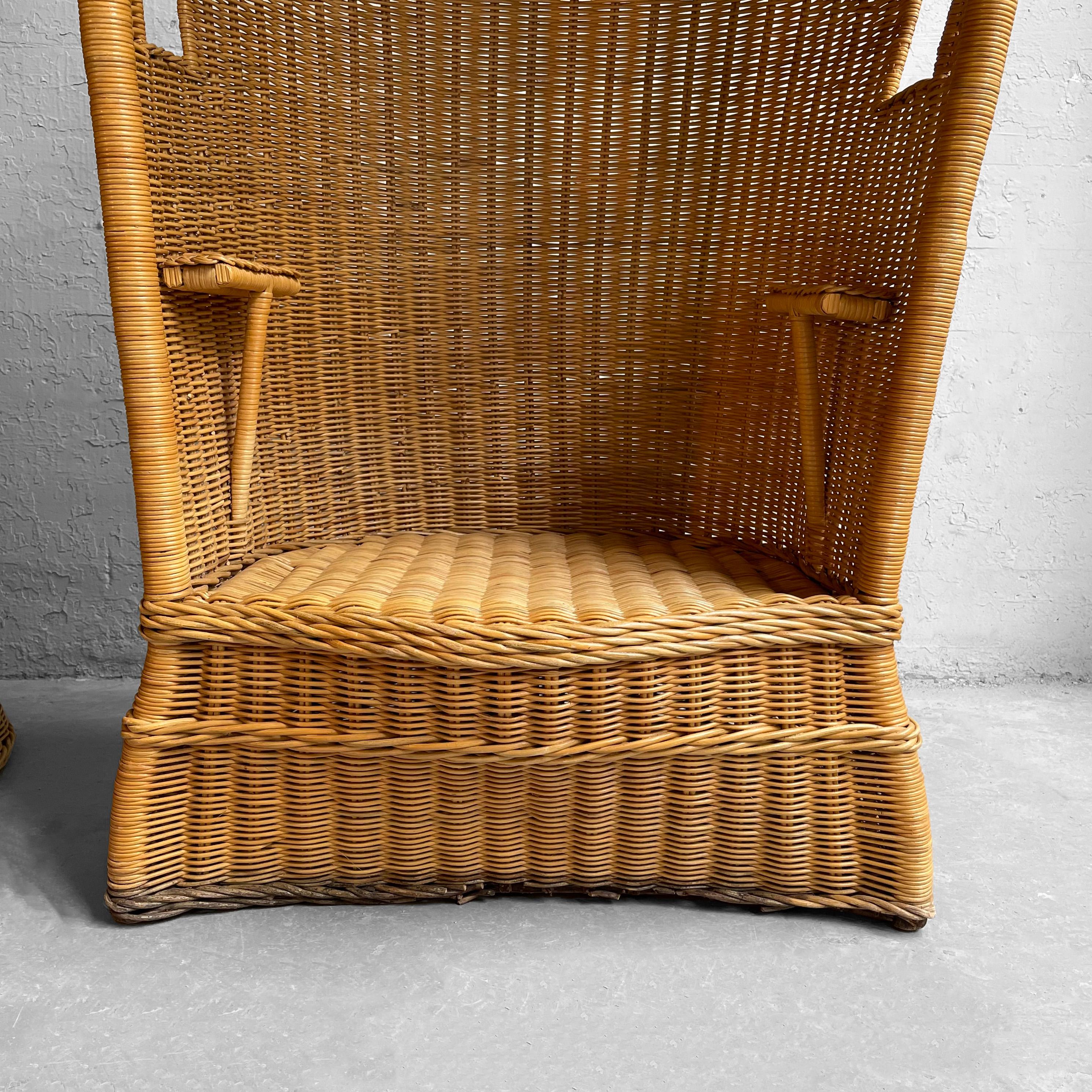 Pair Of Woven Wicker Porter's Chairs 6