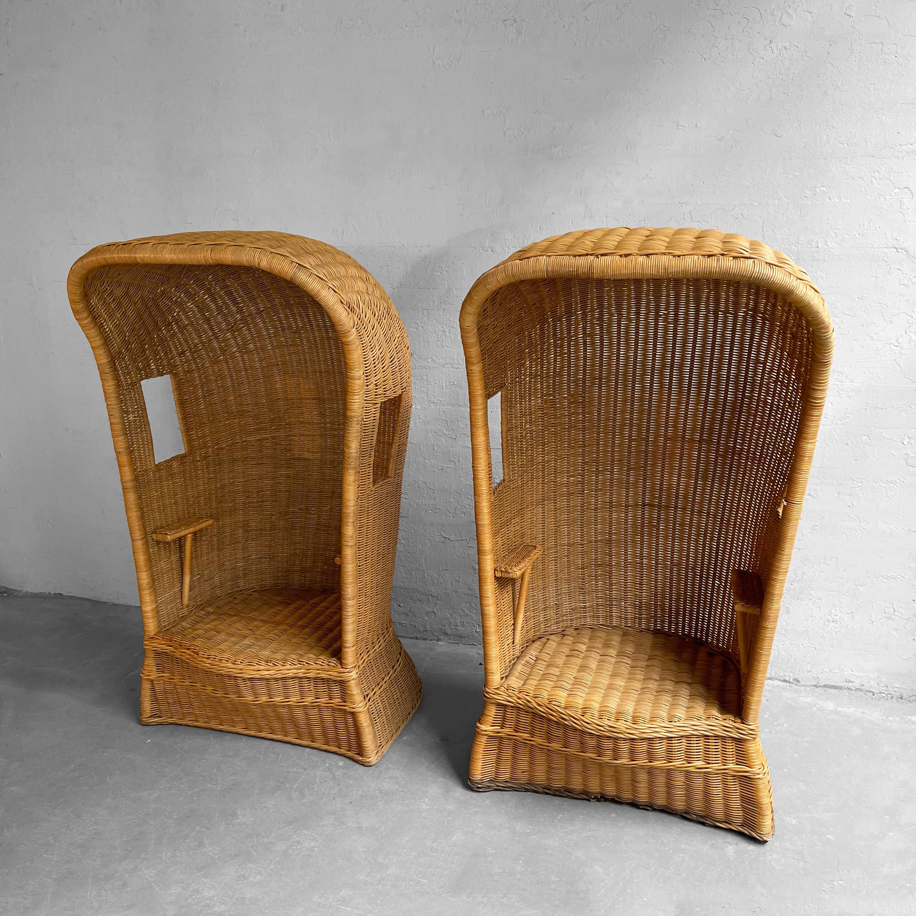 American Pair Of Woven Wicker Porter's Chairs