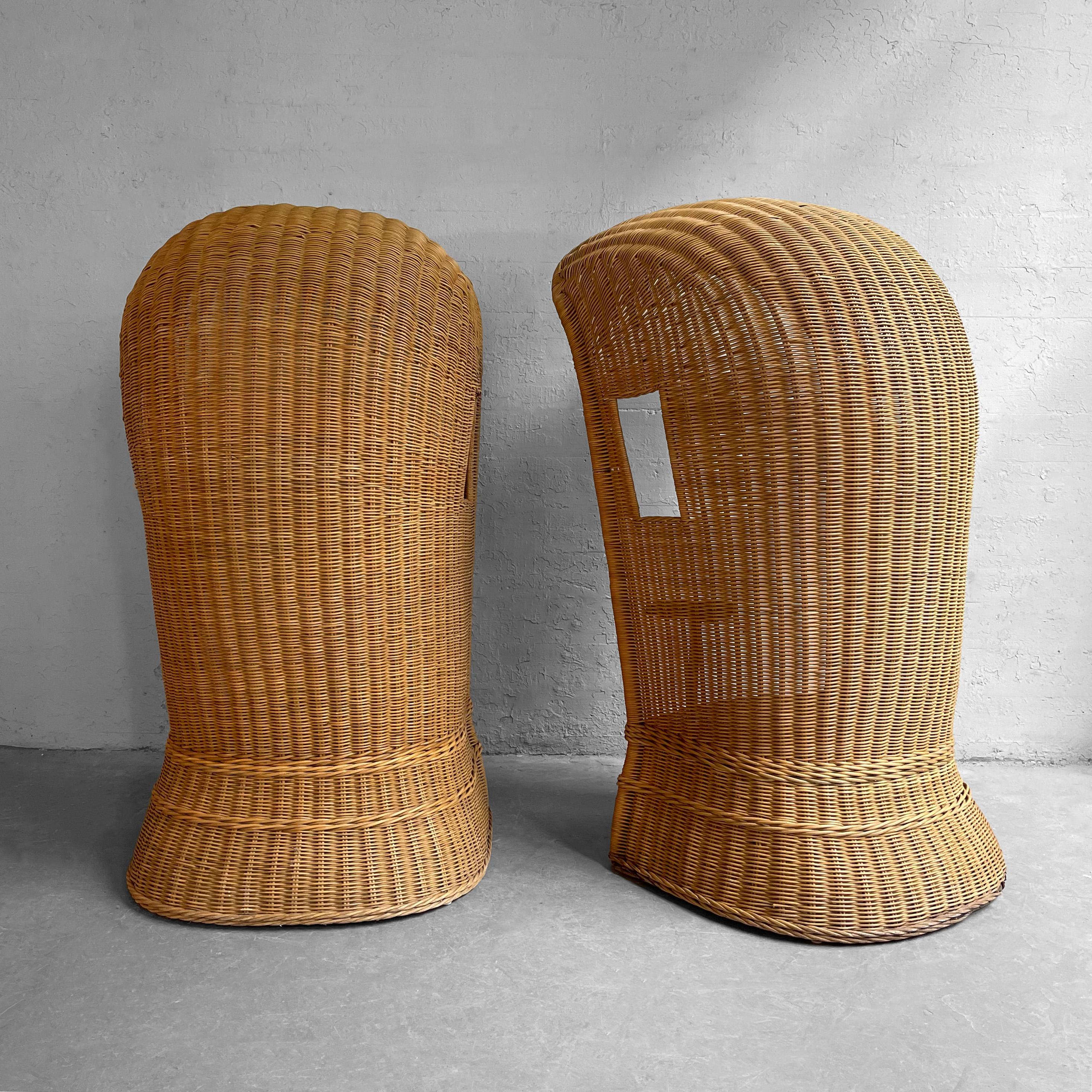 20th Century Pair Of Woven Wicker Porter's Chairs