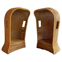 Pair Of Woven Wicker Porter's Chairs