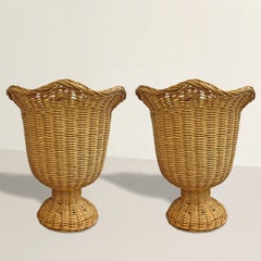 Pair of Woven Wicker Urns