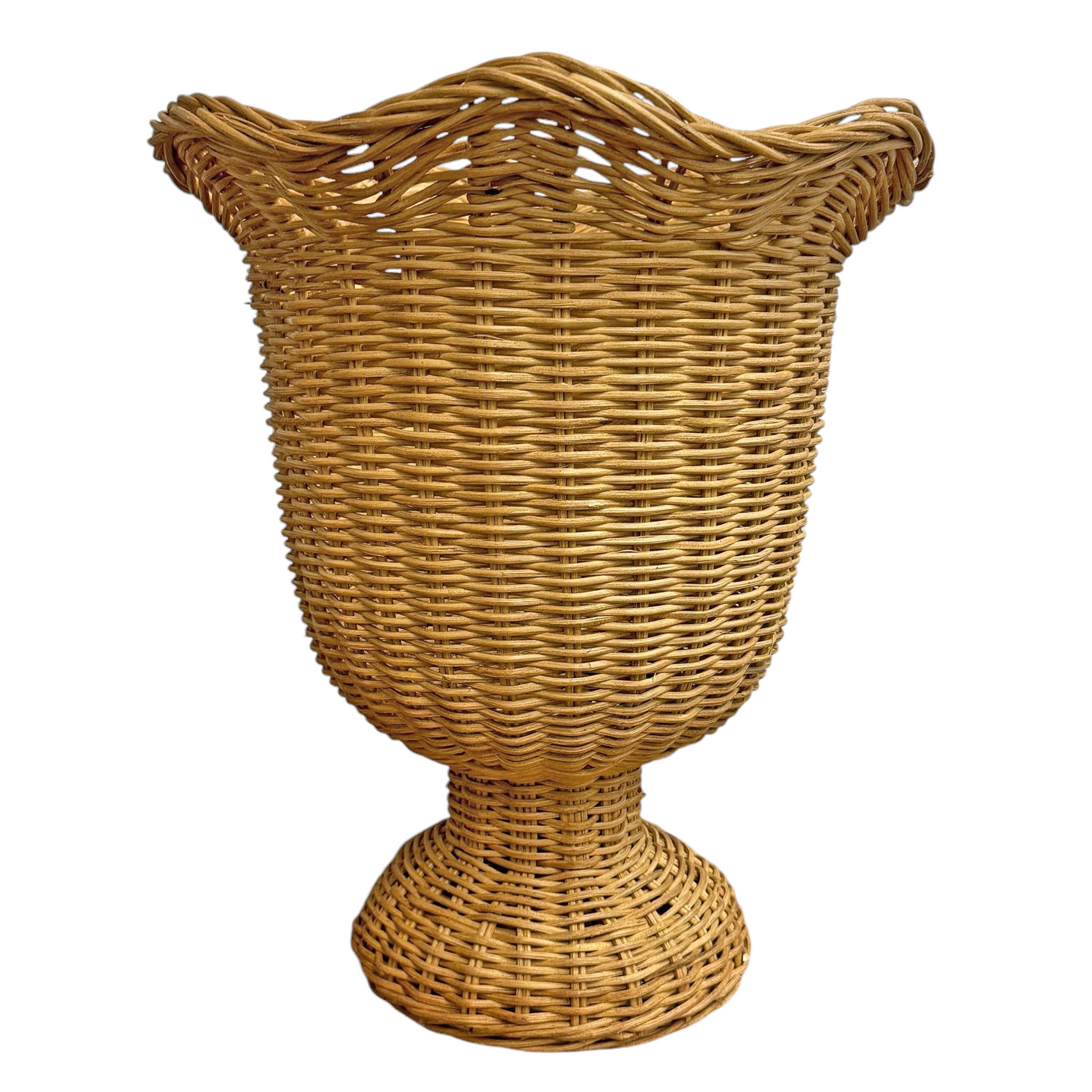 Country Pair of Woven Wicker Urns