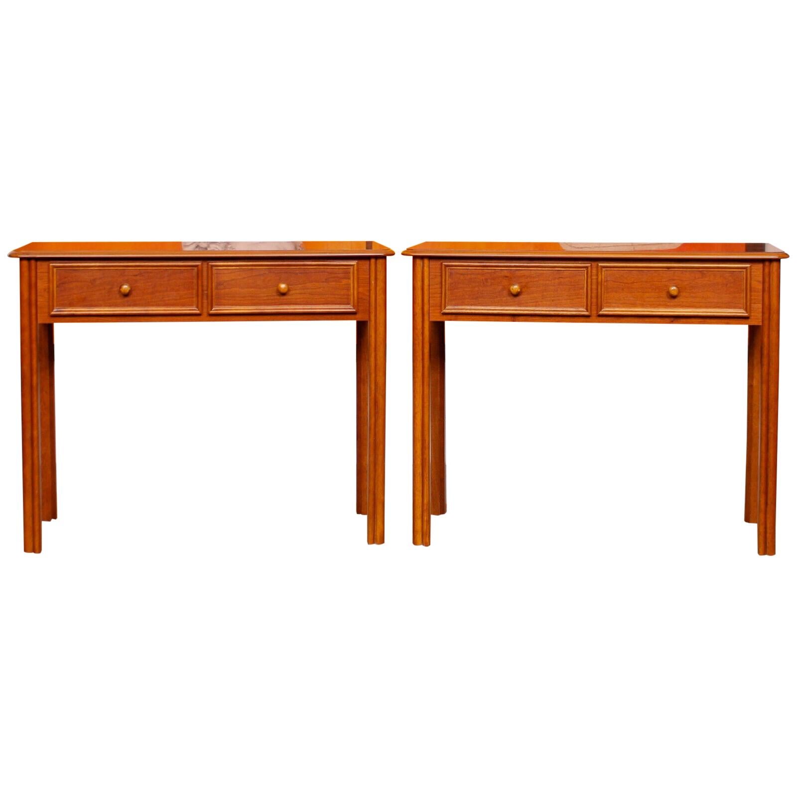 Pair of Writing Desk Tables 2 Fiddleback Mahogany Marquetry