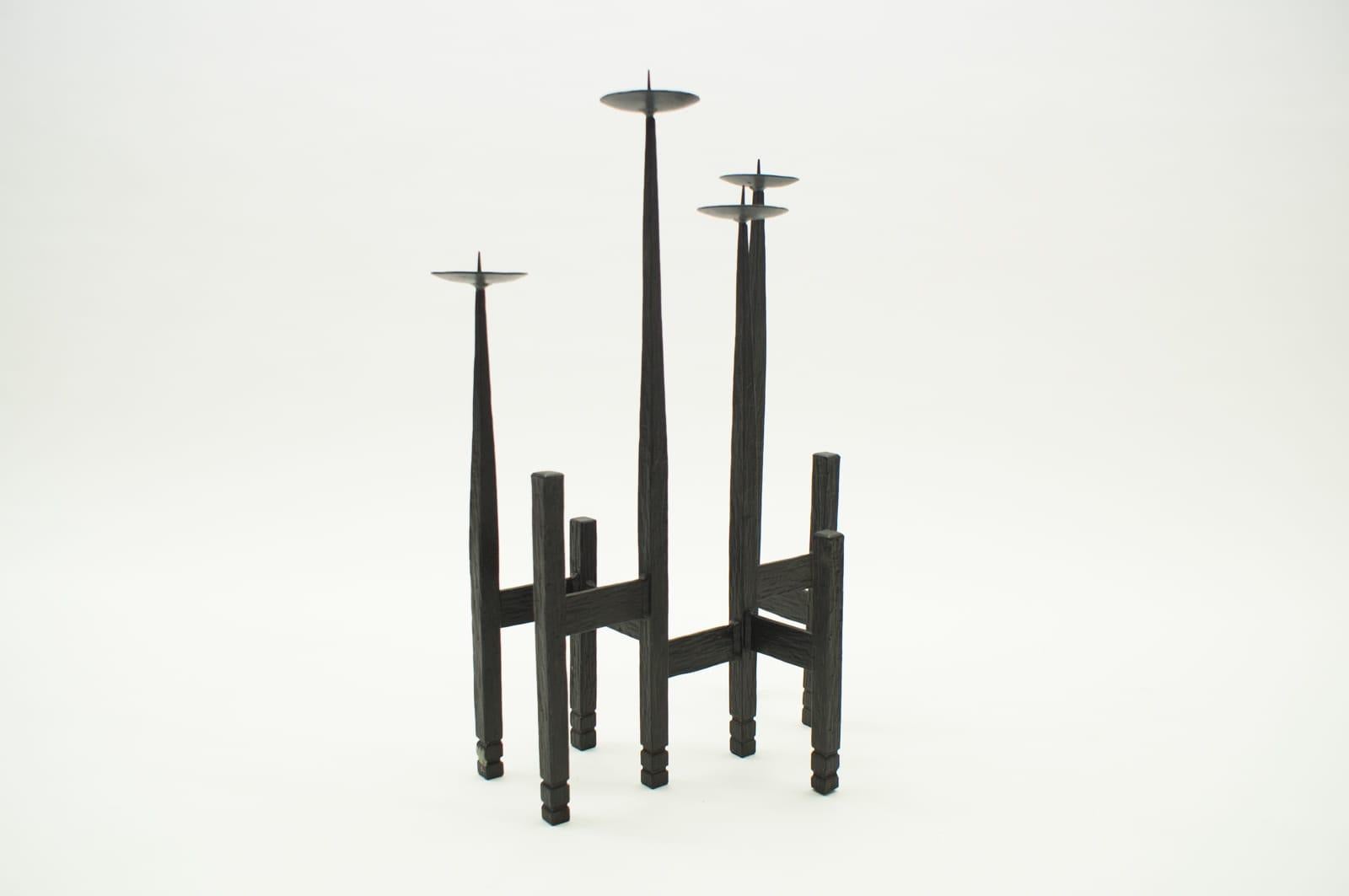 Iron Pair of Wrought Brutalist Candleholders, 1960s Austria