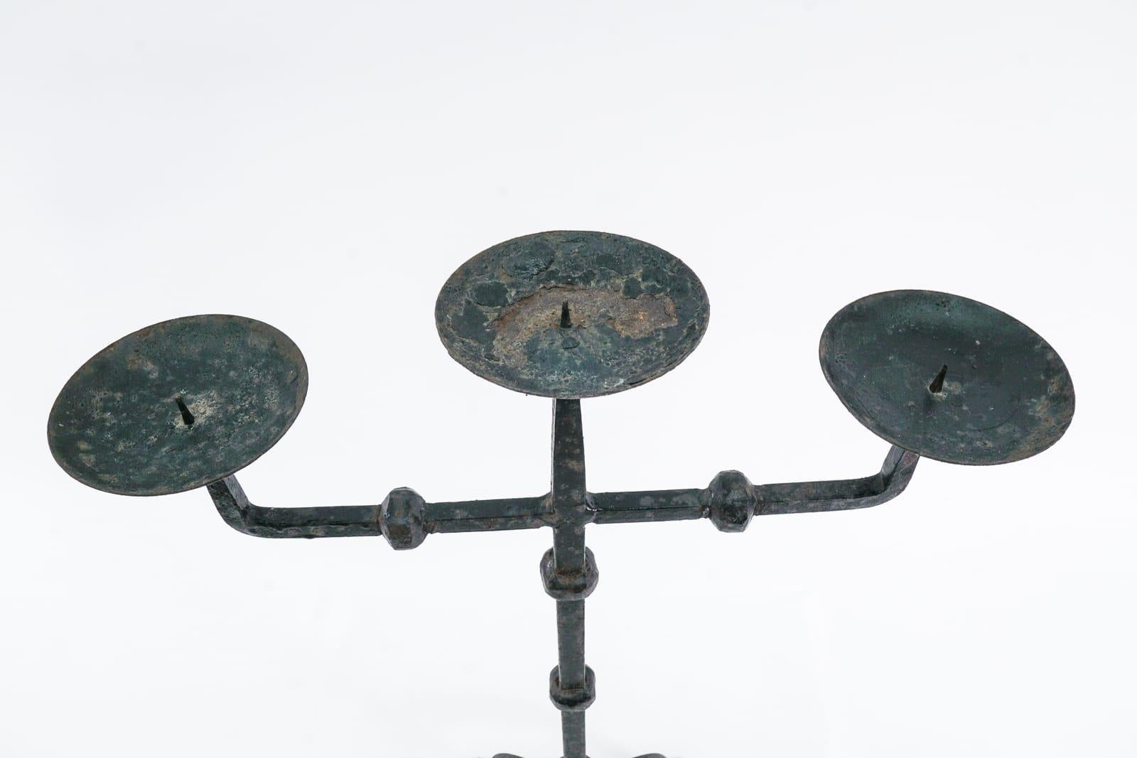 Pair of Wrought Brutalist Candleholders, 1930s/40s, France For Sale 4