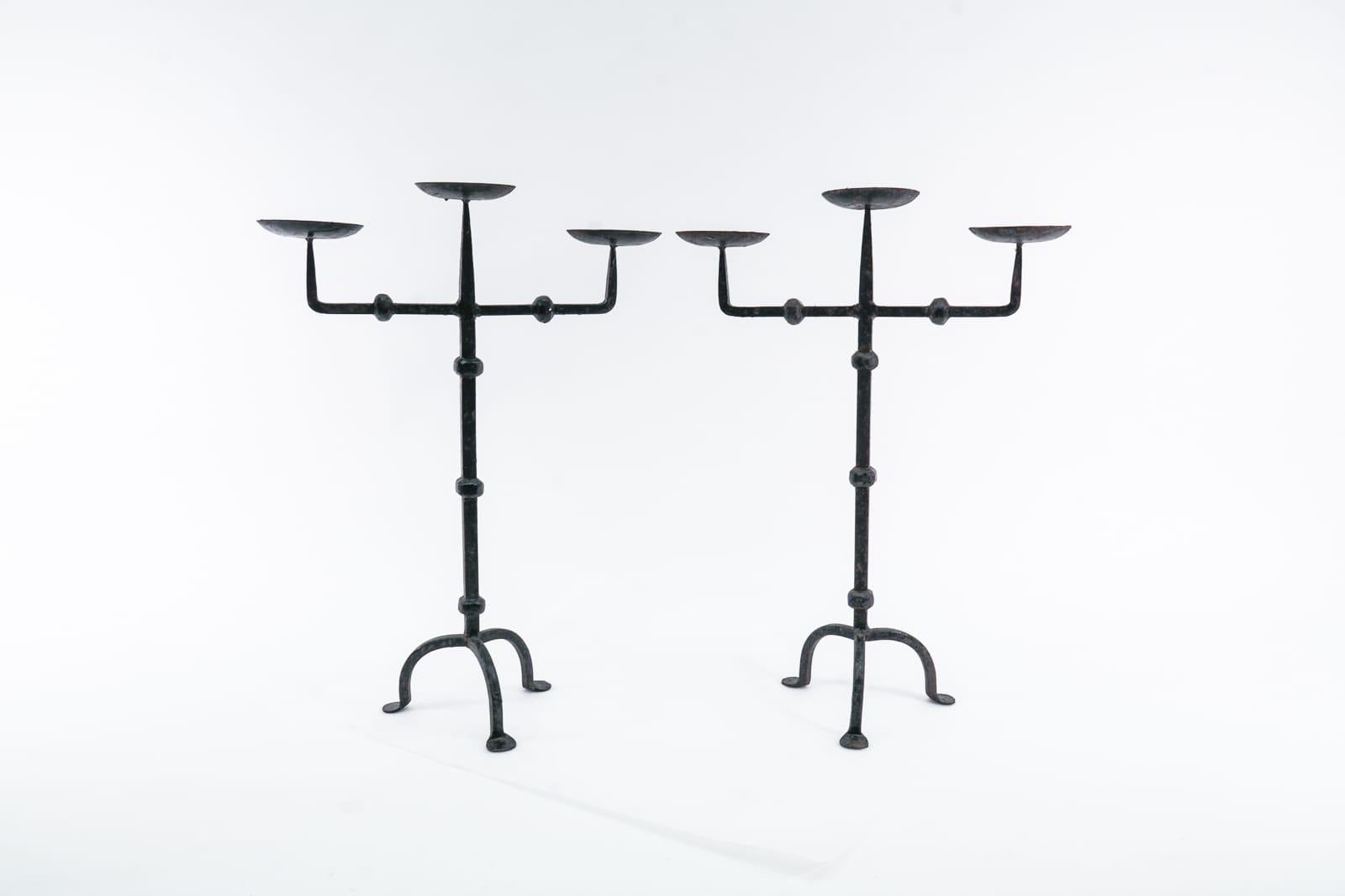 Pair of Wrought Brutalist Candleholders, 1930s/40s, France For Sale 6