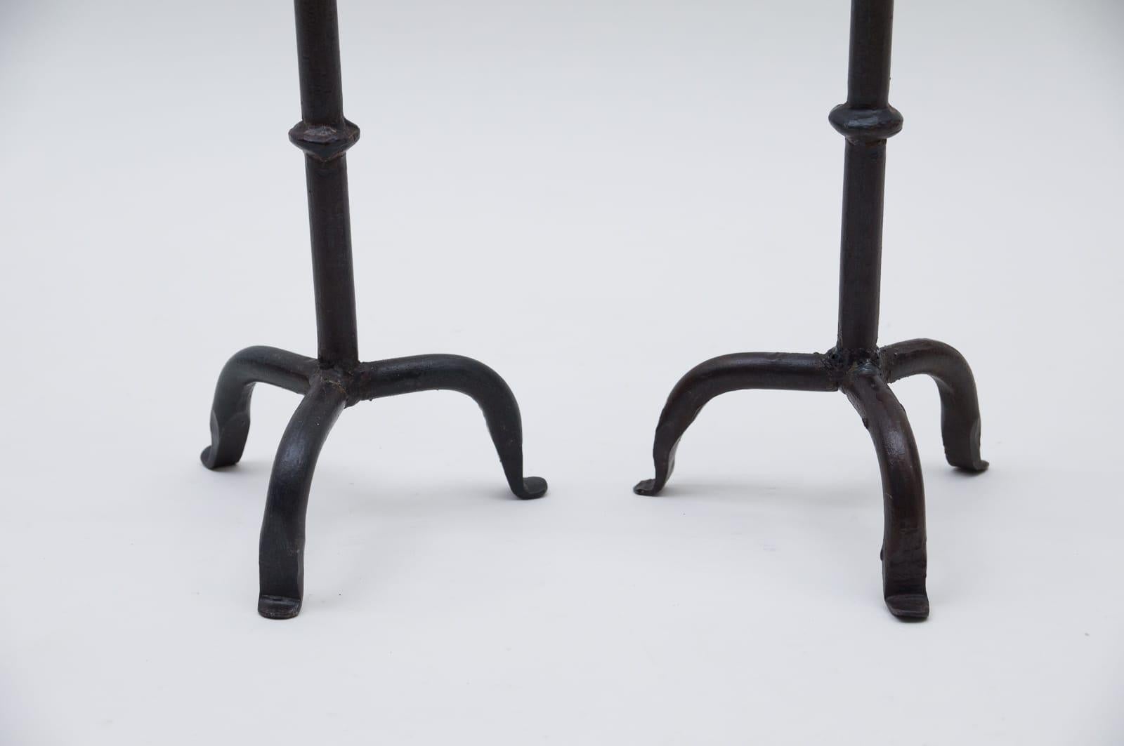 French Pair of Wrought Brutalist Candleholders, 1960s France