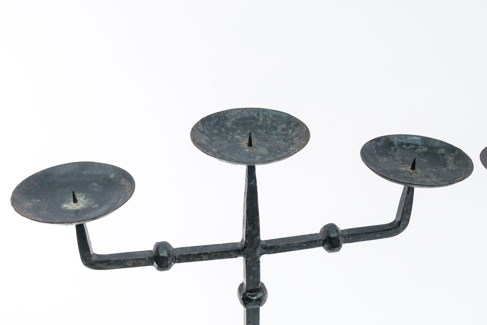 Mid-20th Century Pair of Wrought Brutalist Candleholders, 1930s/40s, France For Sale
