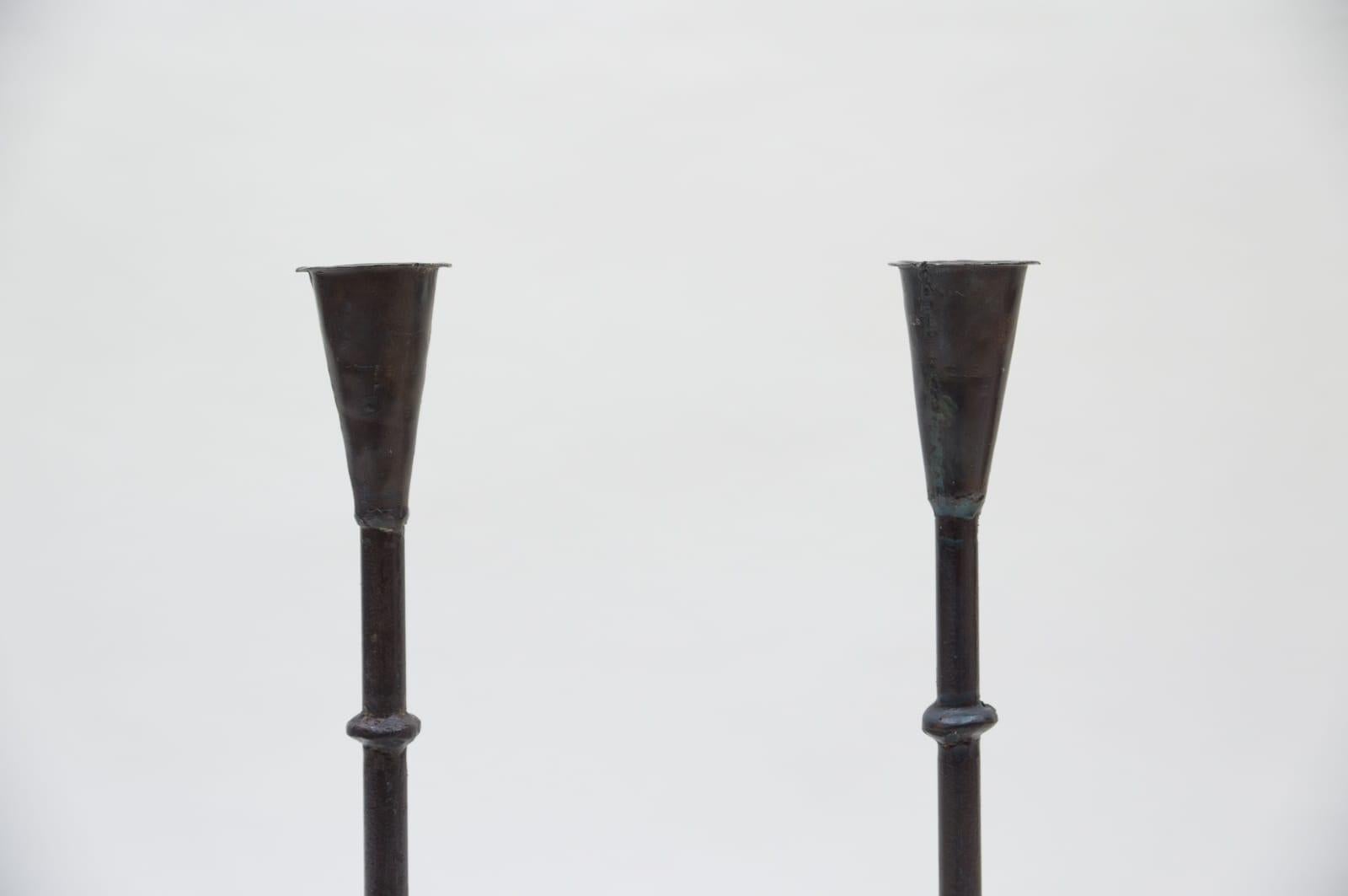 Wrought Iron Pair of Wrought Brutalist Candleholders, 1960s France
