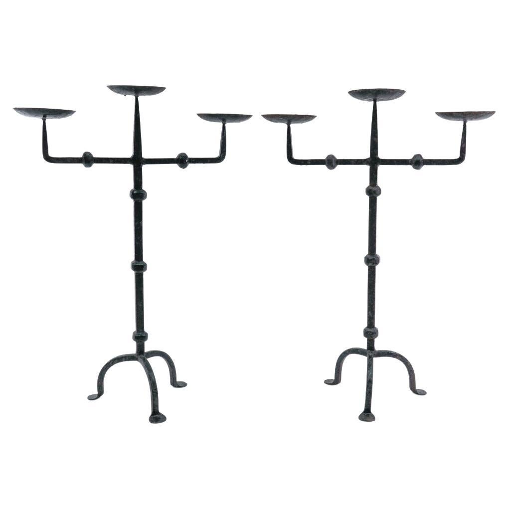 Pair of Wrought Brutalist Candleholders, 1930s/40s, France