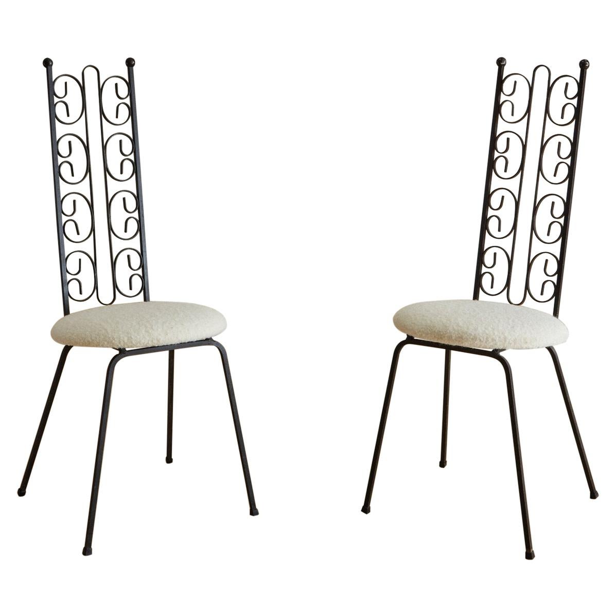 Pair of Wrought Iron Accent Chairs in Ivory Boucle at 1stDibs accent