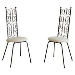 Pair of Wrought Iron Accent Chairs in Ivory Boucle