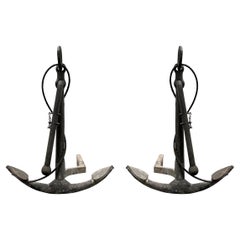 Pair of Wrought Iron Anchor Andirons