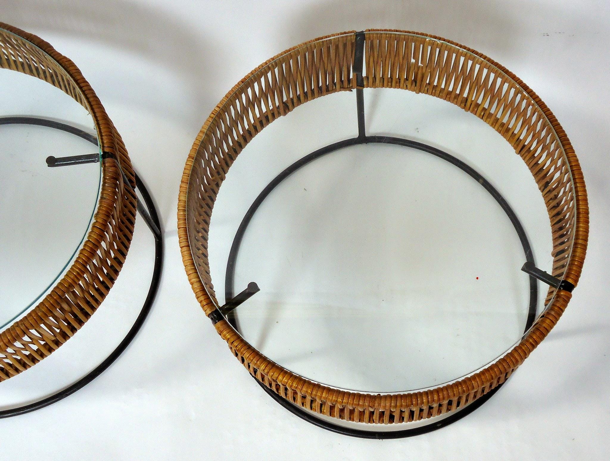 Pair of Wrought Iron and Bamboo End Tables / Stools Arthur Umanoff 1960 1
