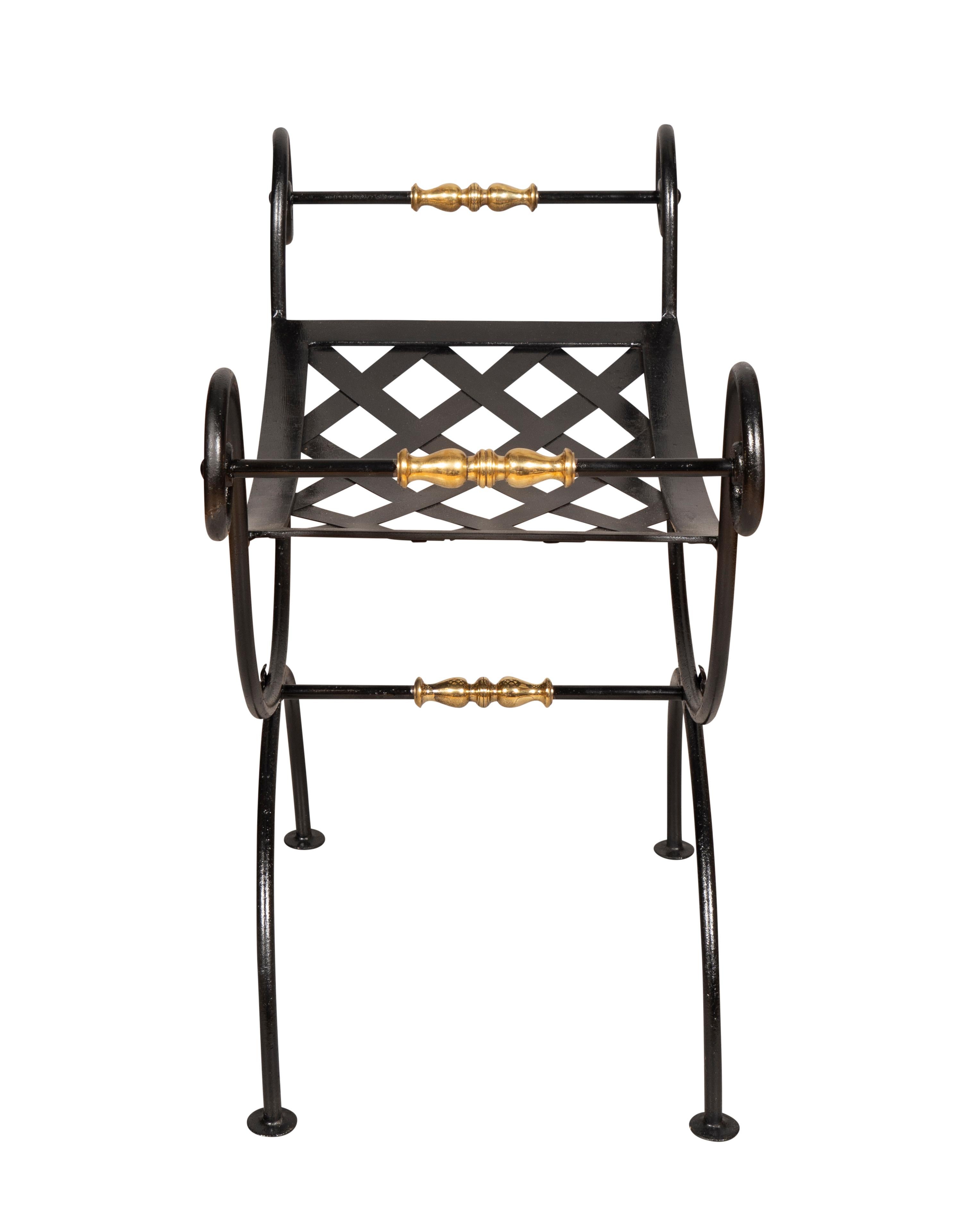20th Century Pair Of Wrought Iron And Brass Benches For Sale