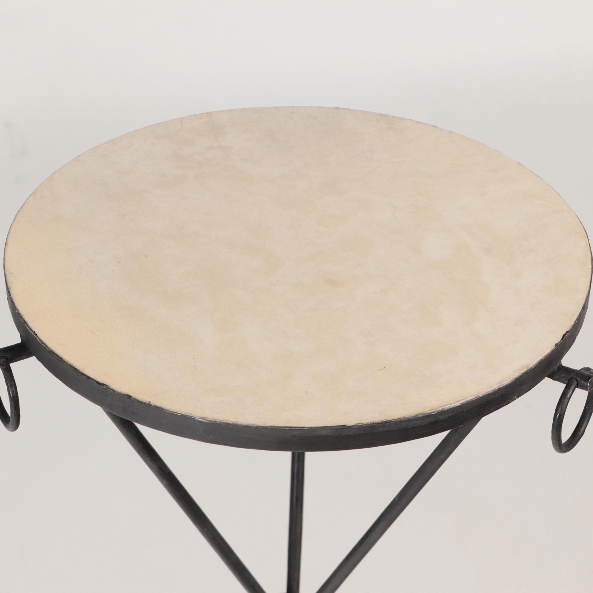Mid-Century Modern Pair of Wrought Iron and Brass Drink Tables, Contemporary