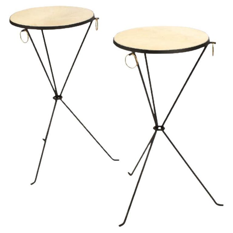 Pair of Wrought Iron and Brass Drink Tables, Contemporary For Sale