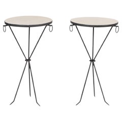 Pair of Wrought Iron and Brass Drink Tables, Contemporary