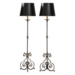 Pair of Wrought Iron and Brass Floor Lamps