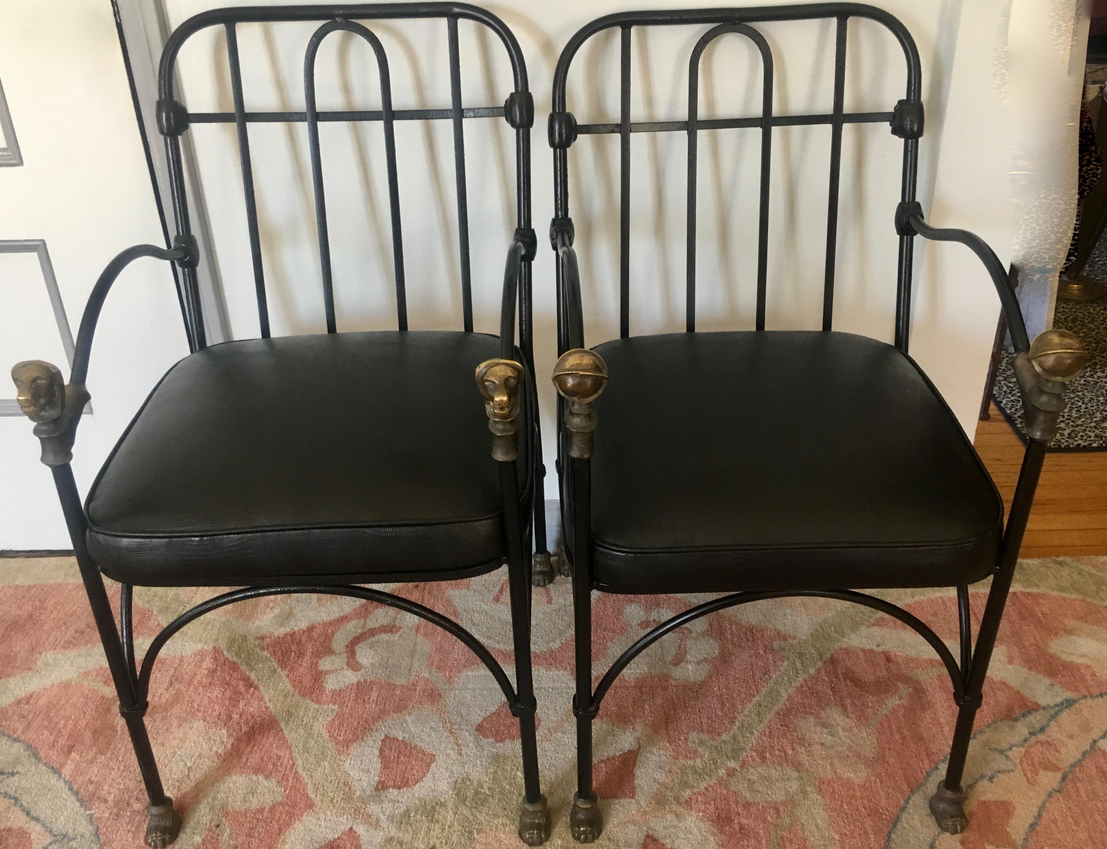 Pair of Wrought Iron and Bronze Chairs After Giacometti 2