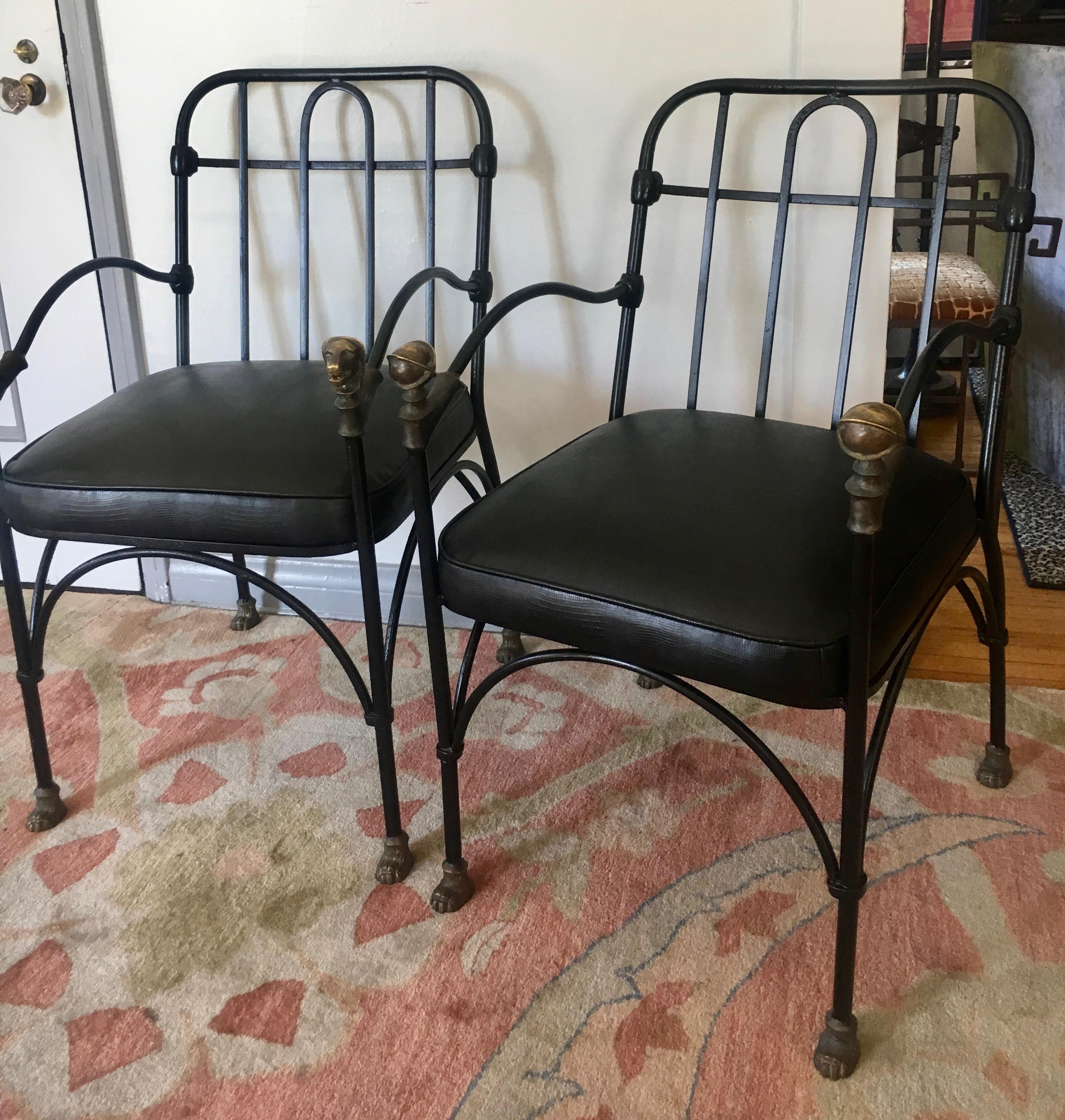 Pair of Wrought Iron and Bronze Chairs After Giacometti 3