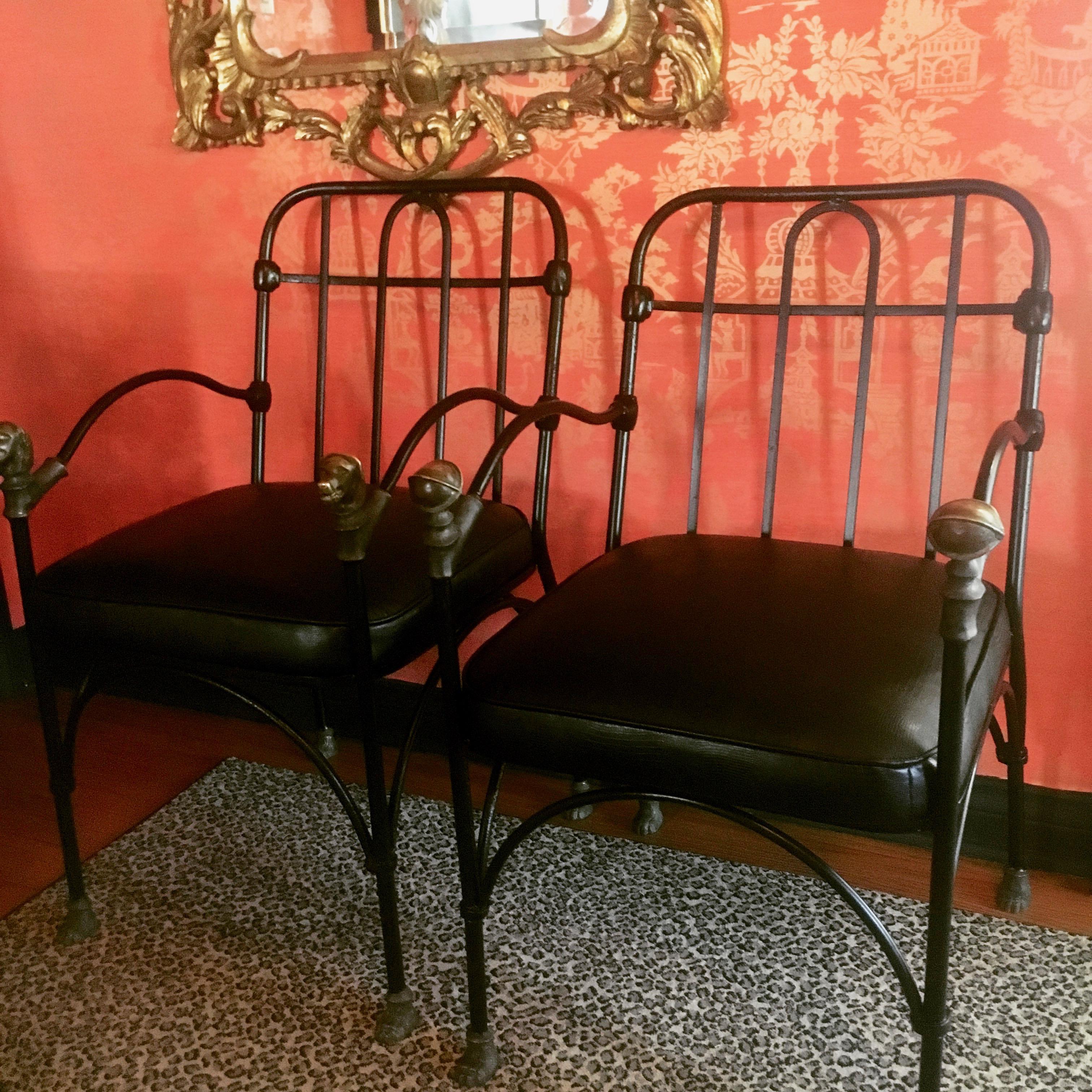 Pair of Wrought Iron and Bronze Chairs After Giacometti 4