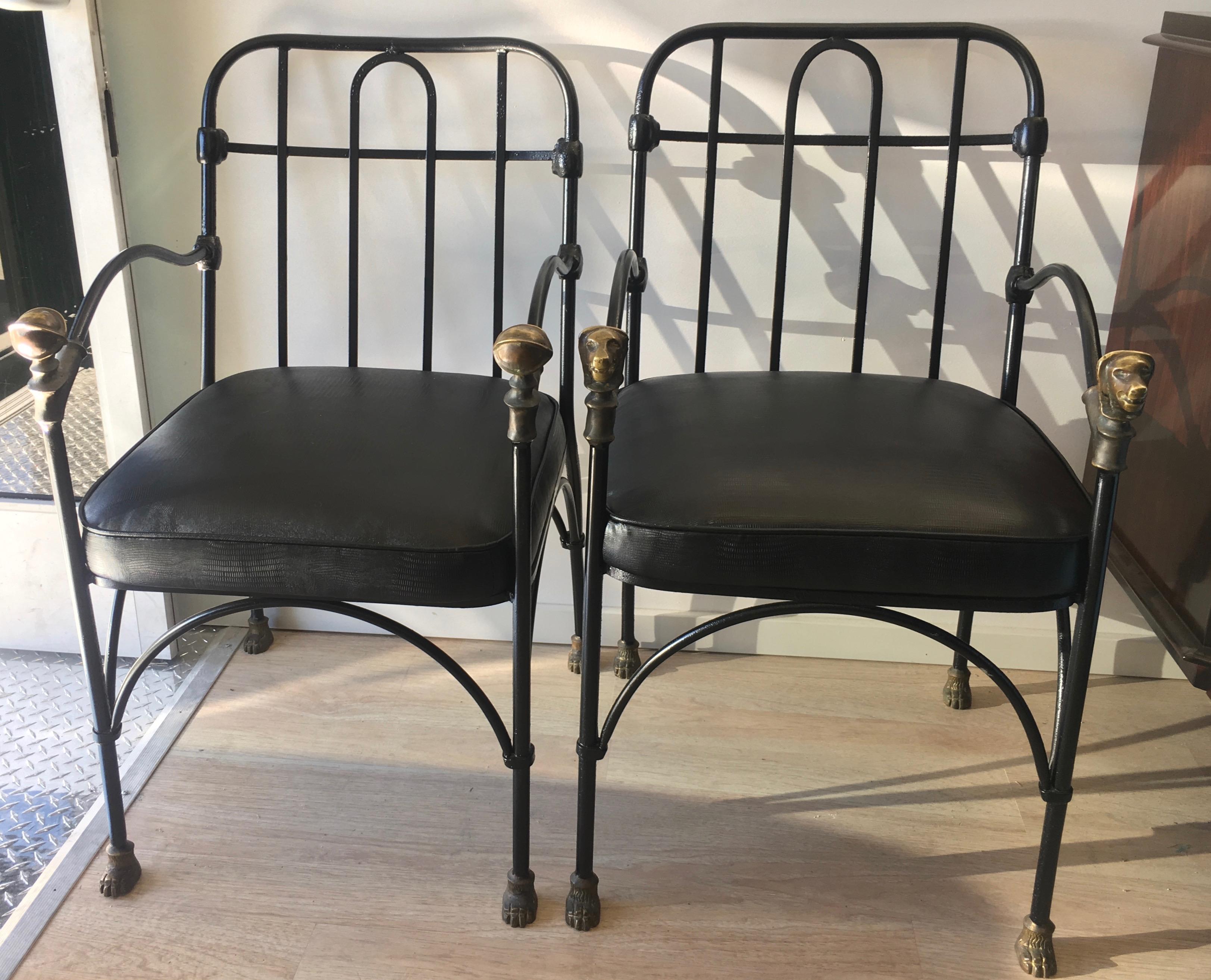 Pair of Wrought Iron and Bronze Chairs After Giacometti 5