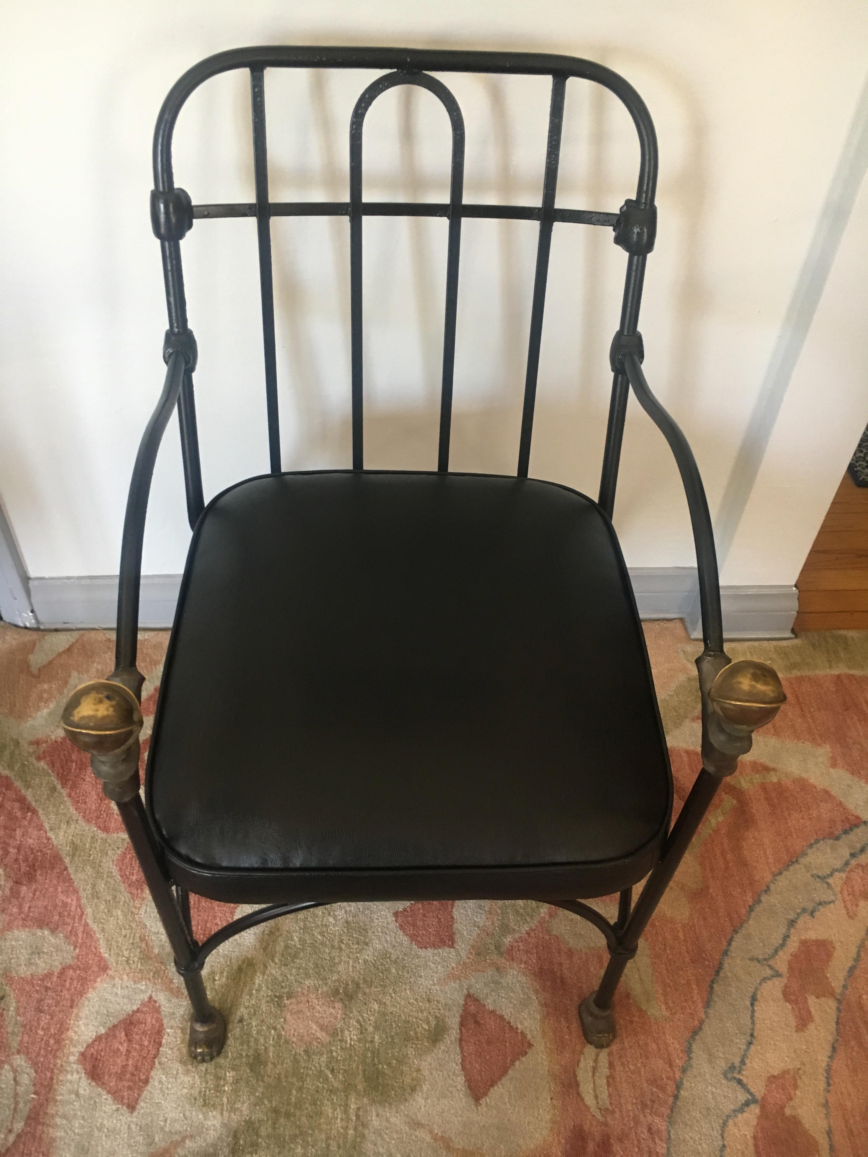 French Pair of Wrought Iron and Bronze Chairs After Giacometti