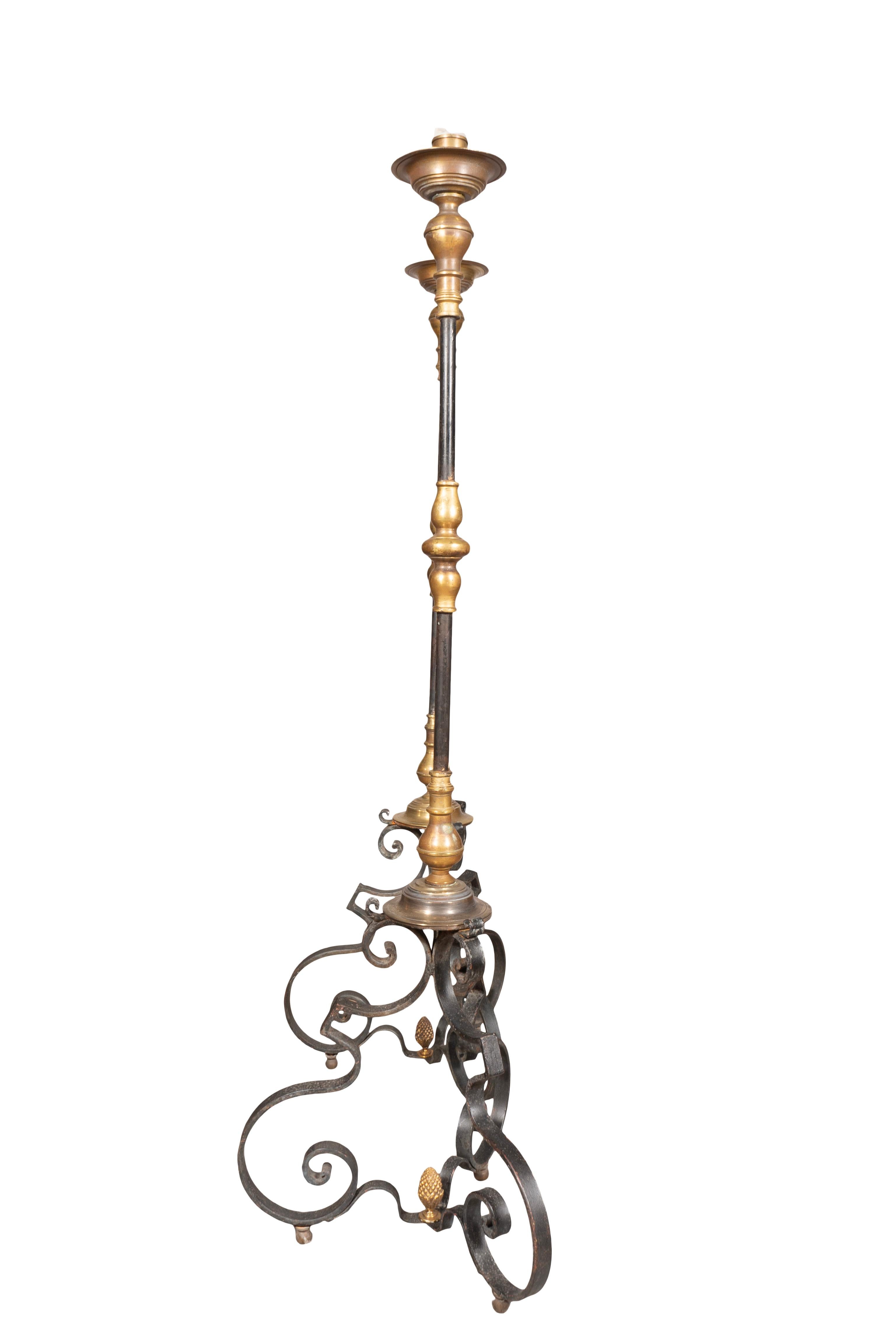 European Pair Of Wrought Iron And Bronze Torcheres For Sale