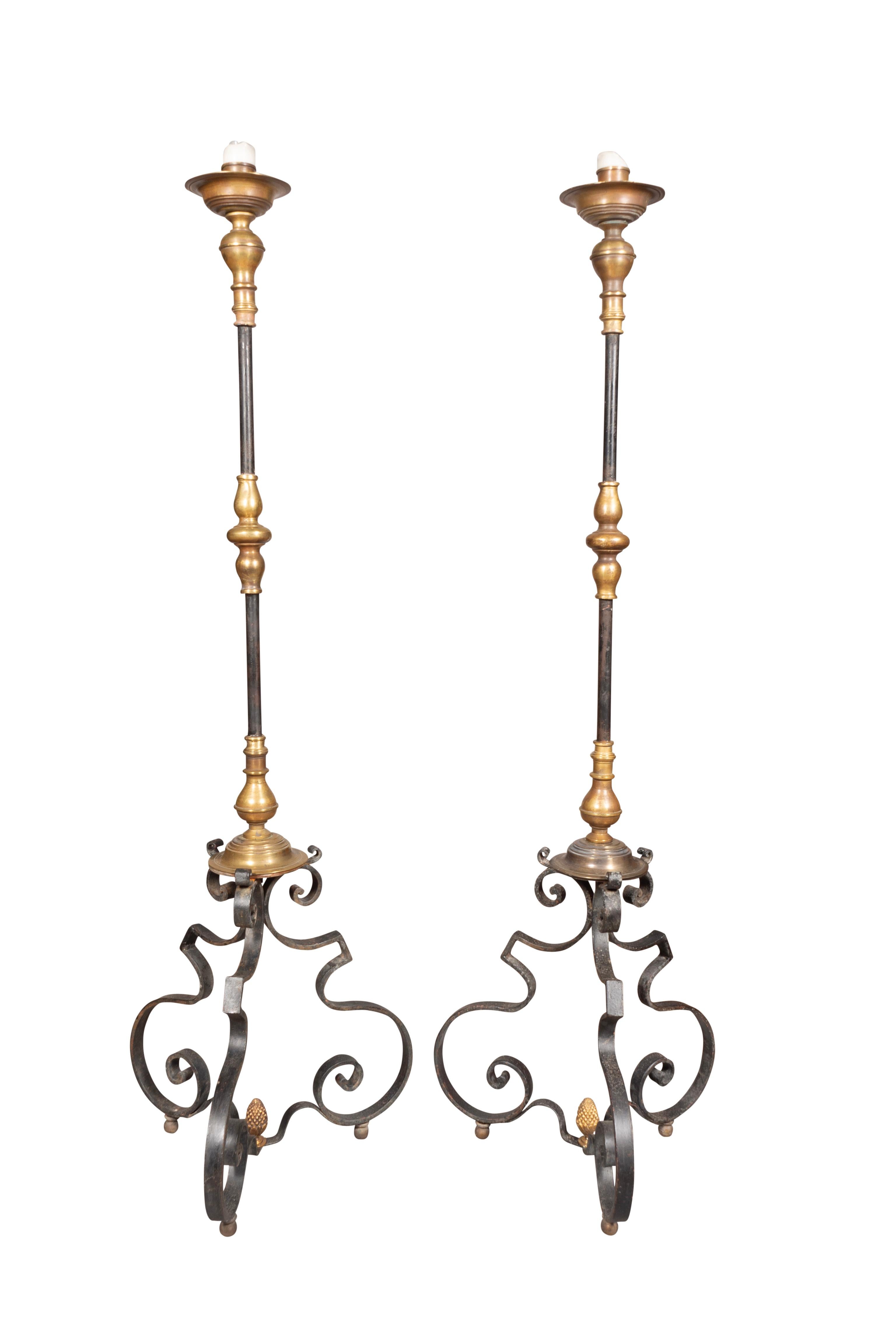 Pair Of Wrought Iron And Bronze Torcheres In Good Condition For Sale In Essex, MA