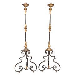 Antique Pair Of Wrought Iron And Bronze Torcheres