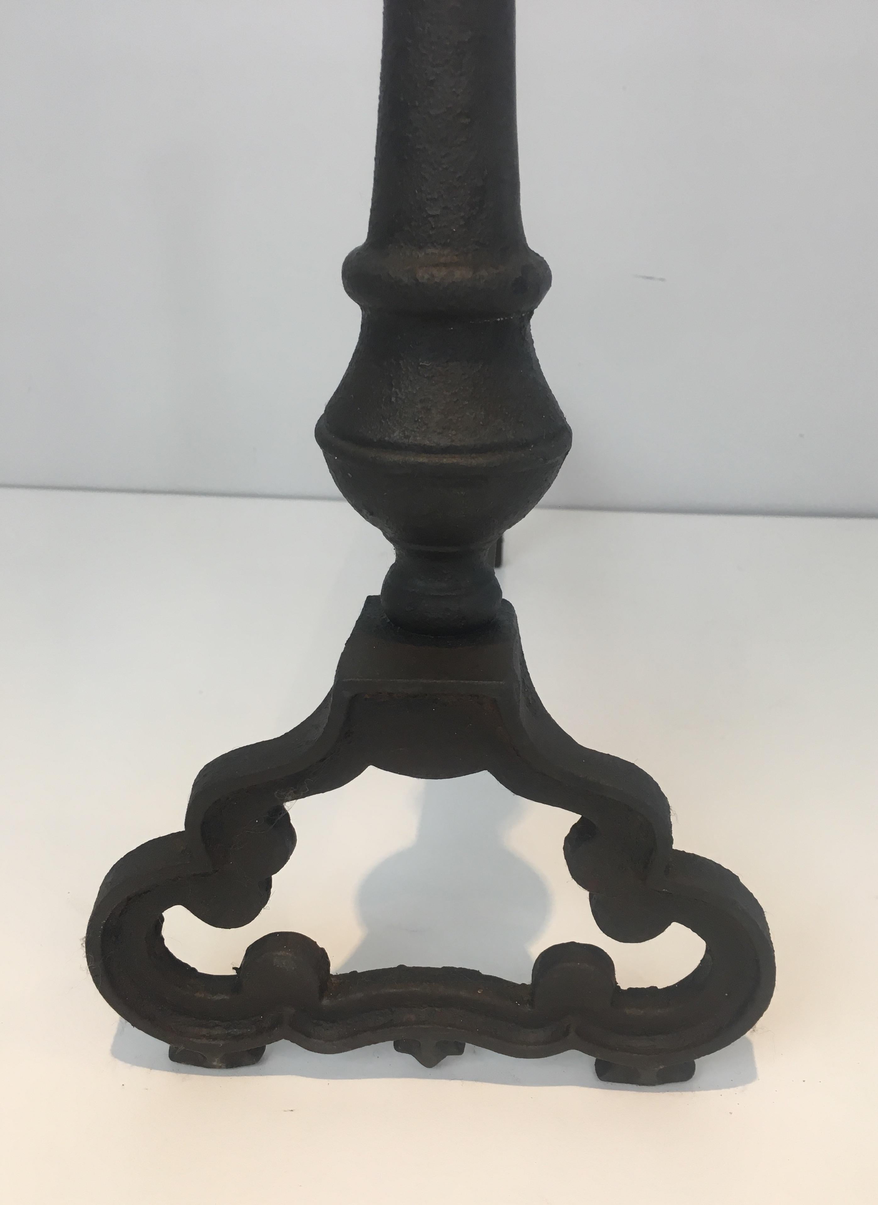 Pair of Wrought Iron and Cast Iron Andirons, French, circa 1940 8