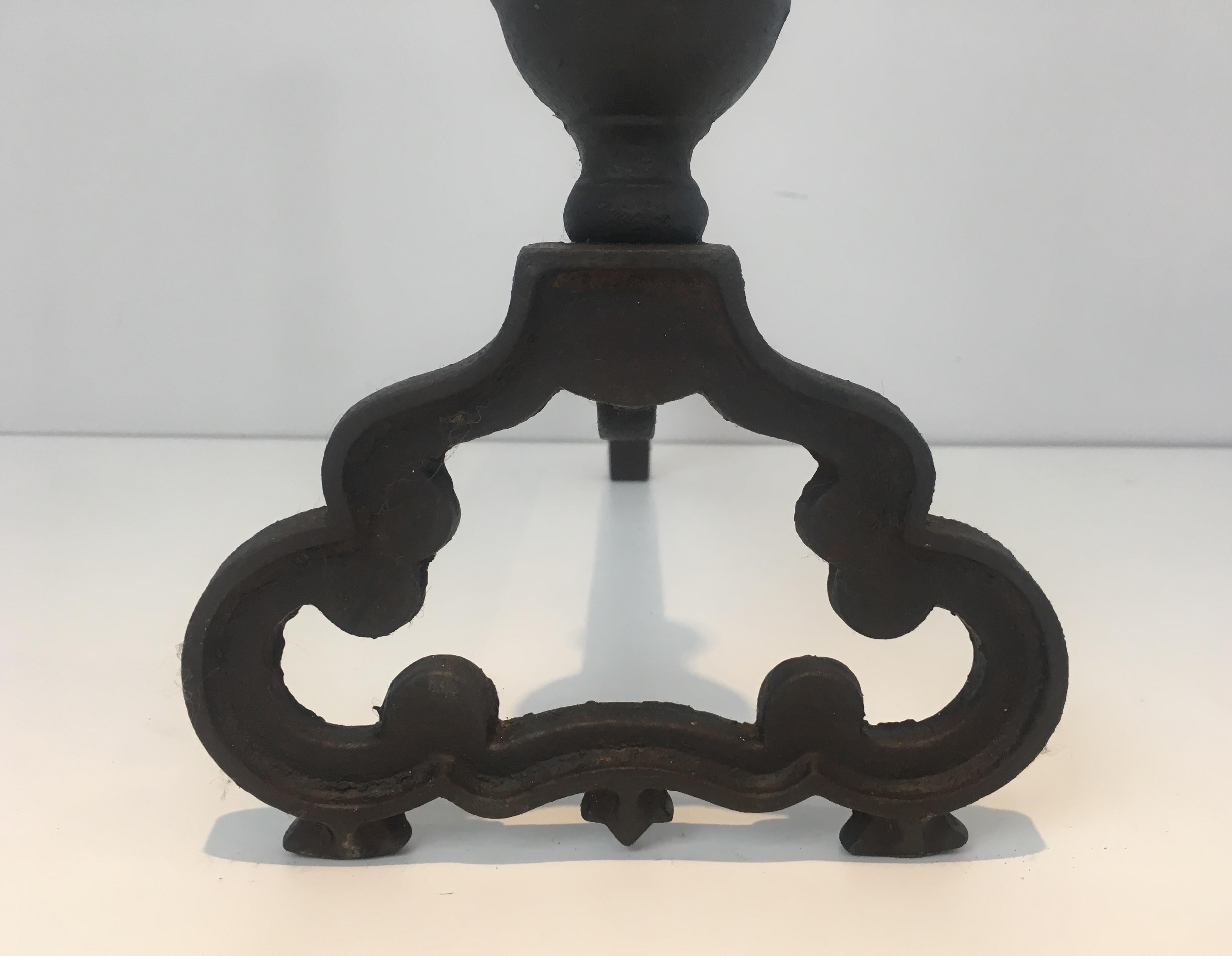 Pair of Wrought Iron and Cast Iron Andirons, French, circa 1940 9