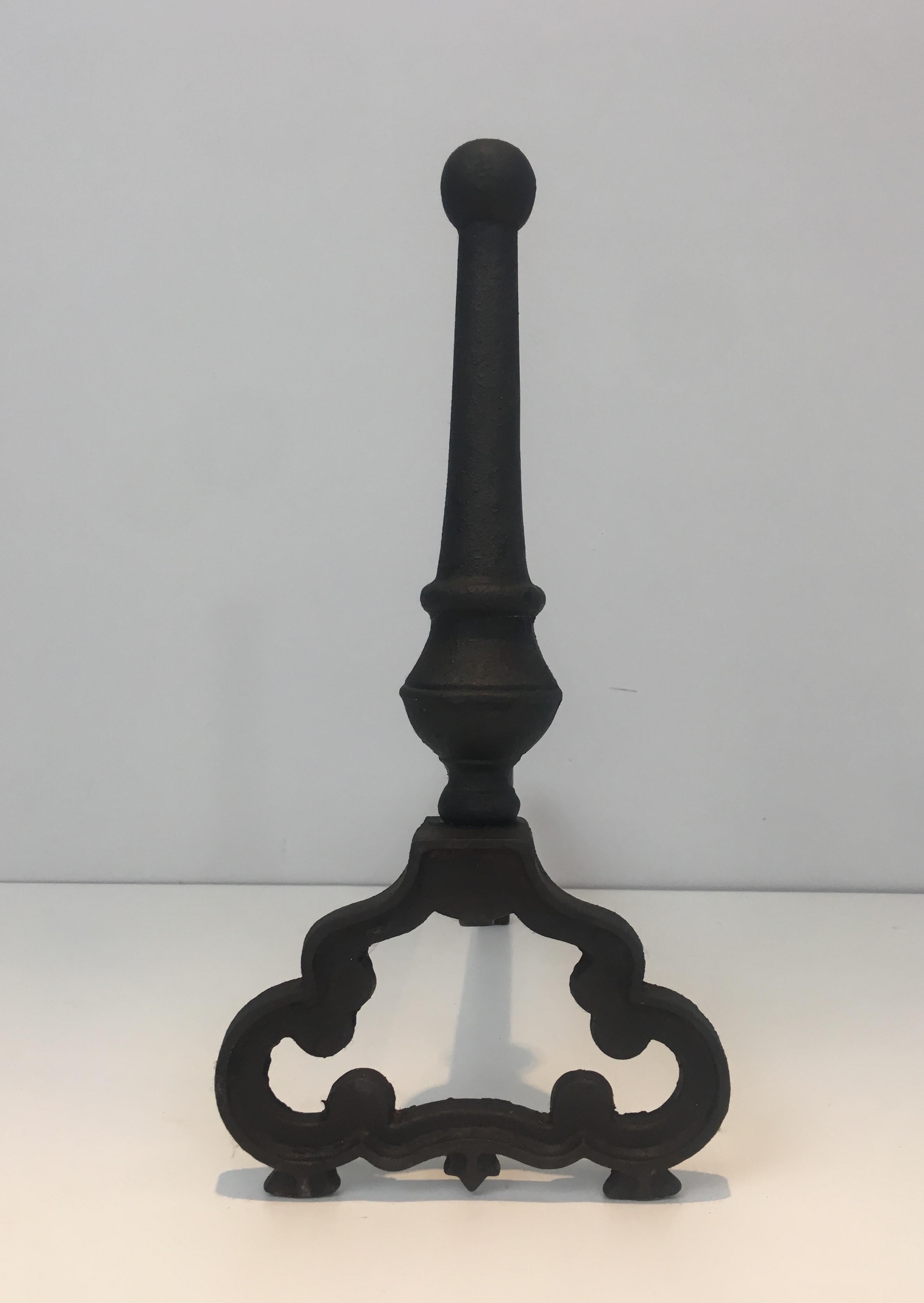 Pair of Wrought Iron and Cast Iron Andirons, French, circa 1940 10