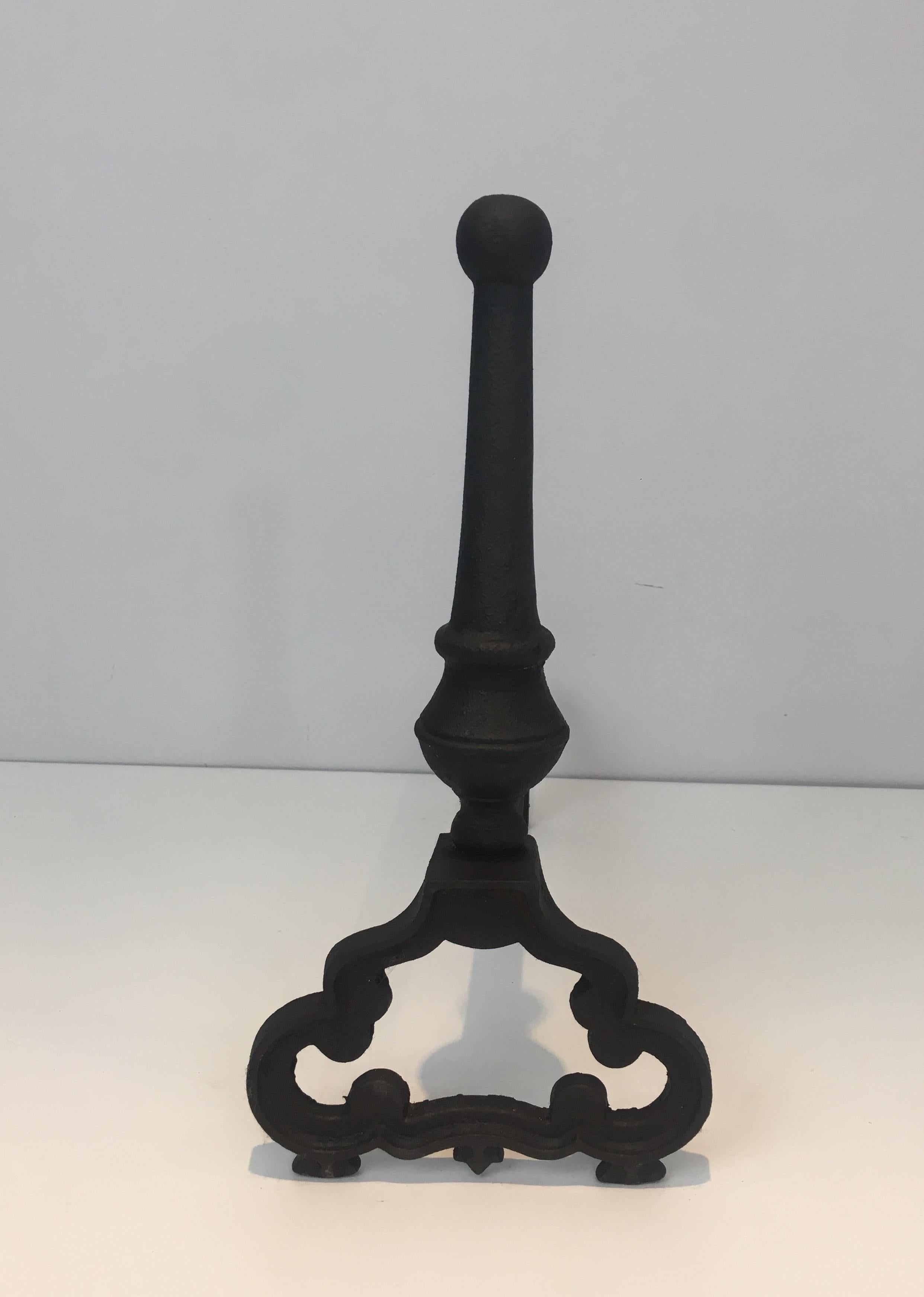 Pair of Wrought Iron and Cast Iron Andirons, French, circa 1940 11