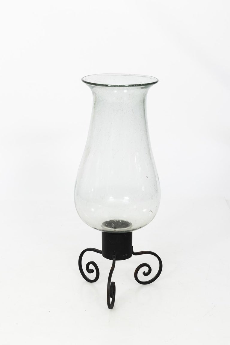 Pair of Wrought Iron and Glass Hurricanes at 1stDibs