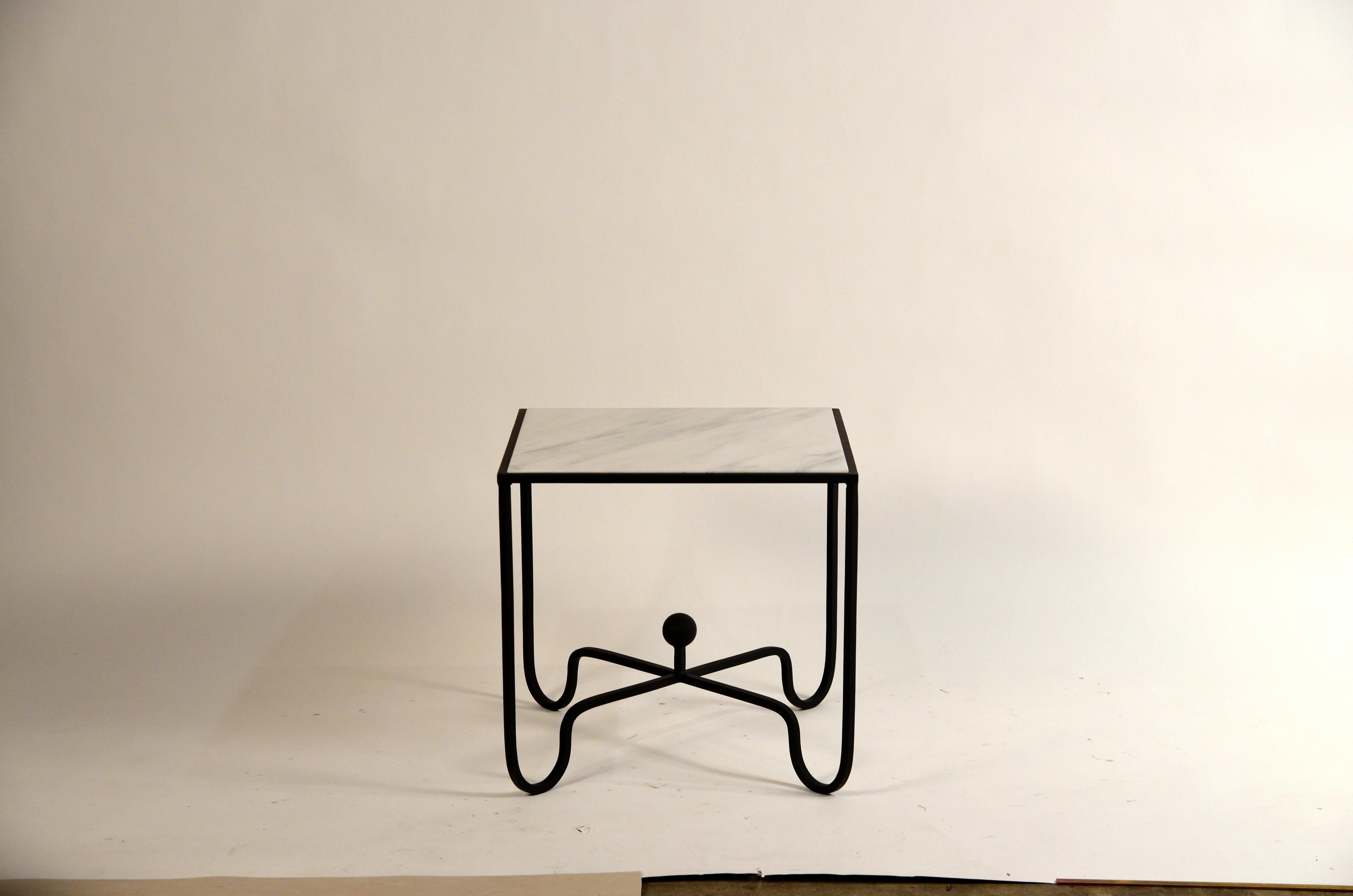 Modern Pair of Wrought Iron and Honed Marble 'Entretoise' Side Tables by Design Frères
