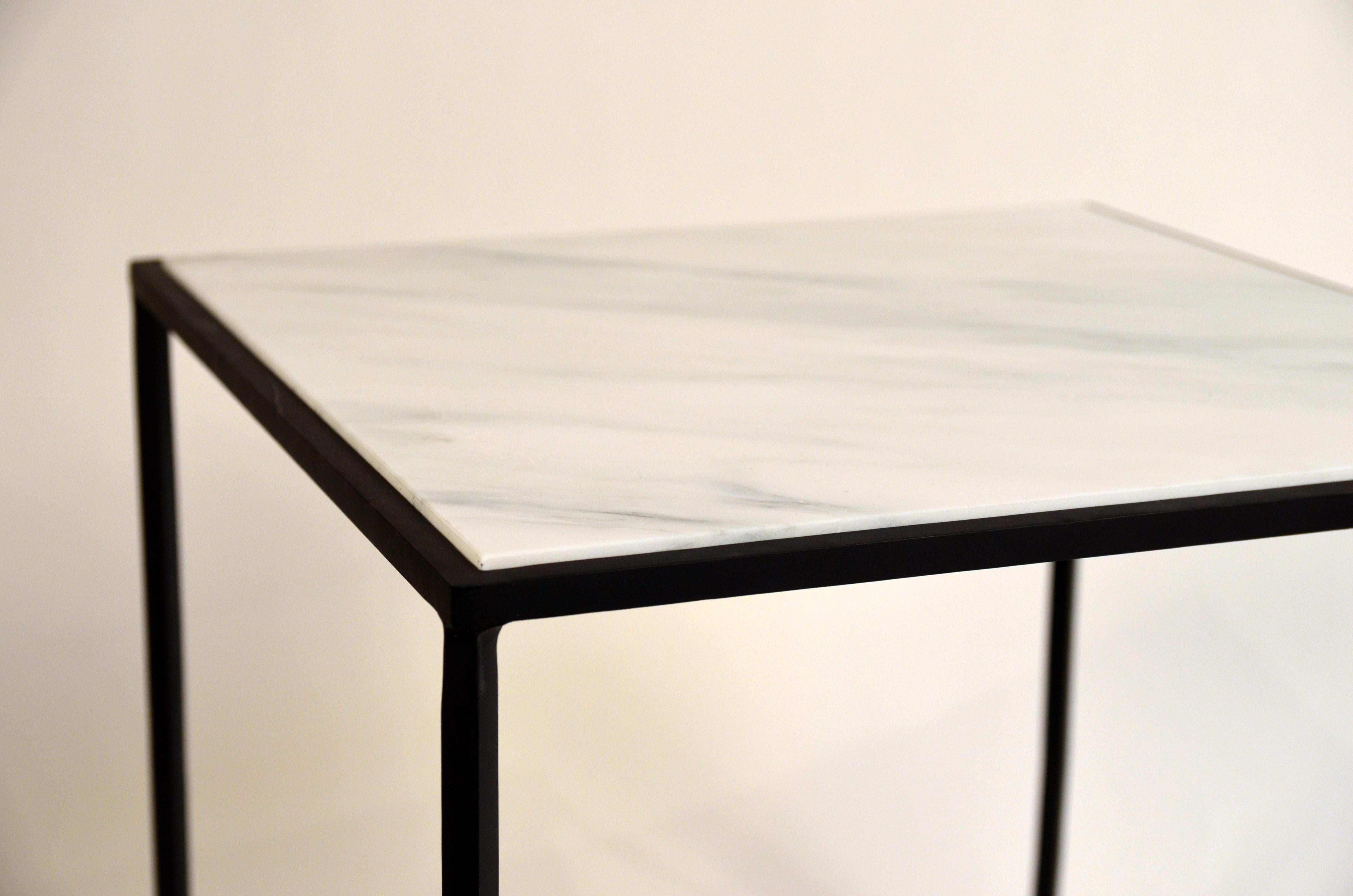 Contemporary Pair of Wrought Iron and Honed Marble 'Entretoise' Side Tables by Design Frères