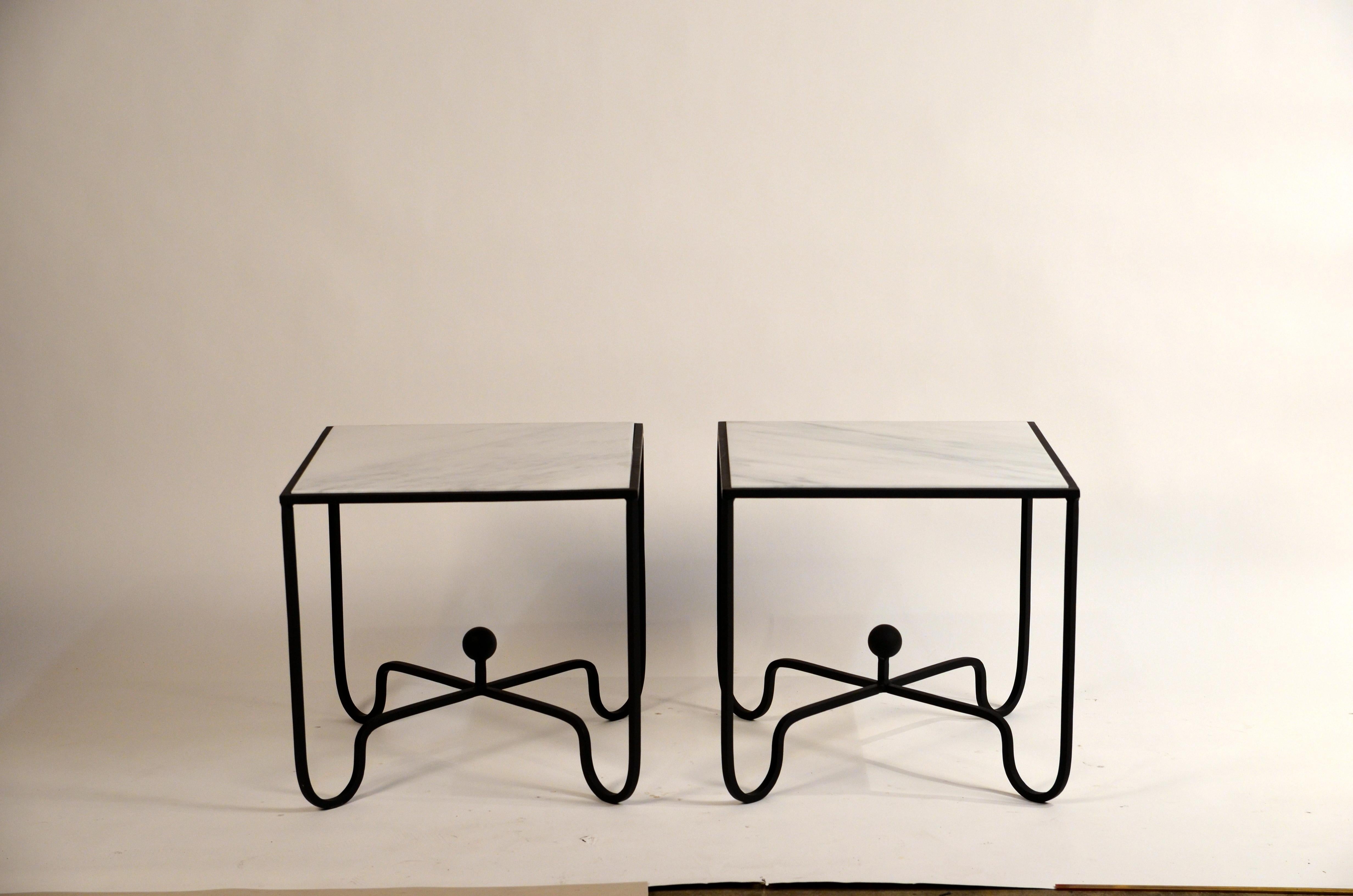 Pair of Wrought Iron and Honed Marble 'Entretoise' Side Tables by Design Frères 1