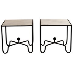 Pair of Wrought Iron and Honed Marble 
Entretoise
 Side Tables by Design Frères