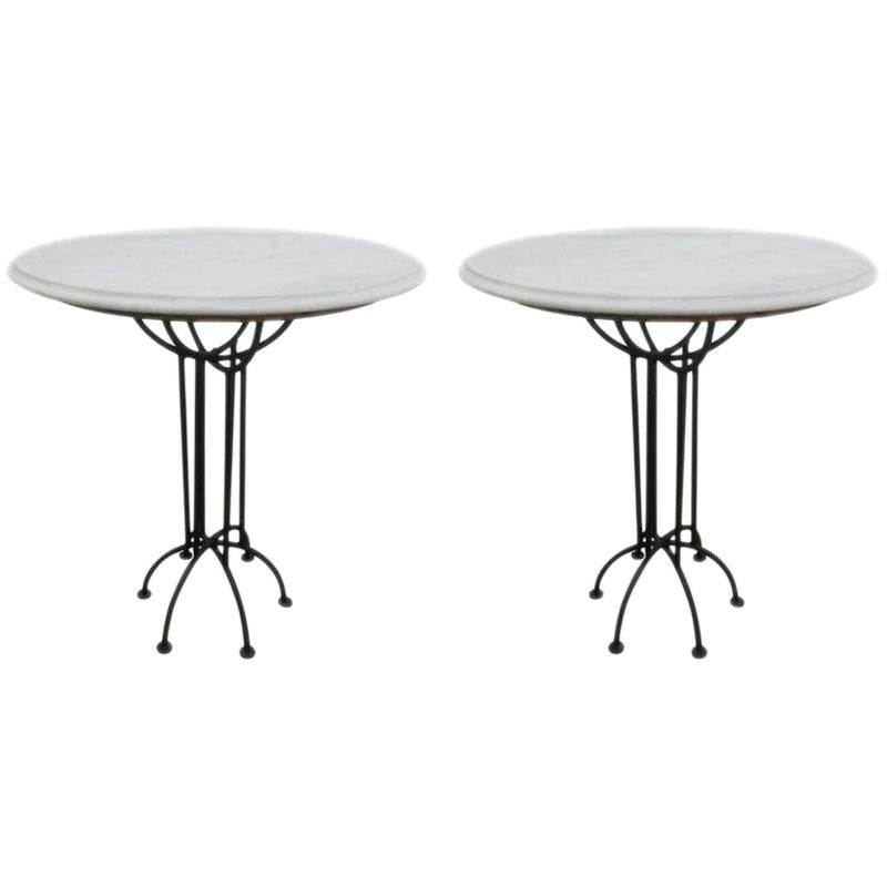 Bistro Table in Wrought Iron with Marble and Brass Top Indoor and