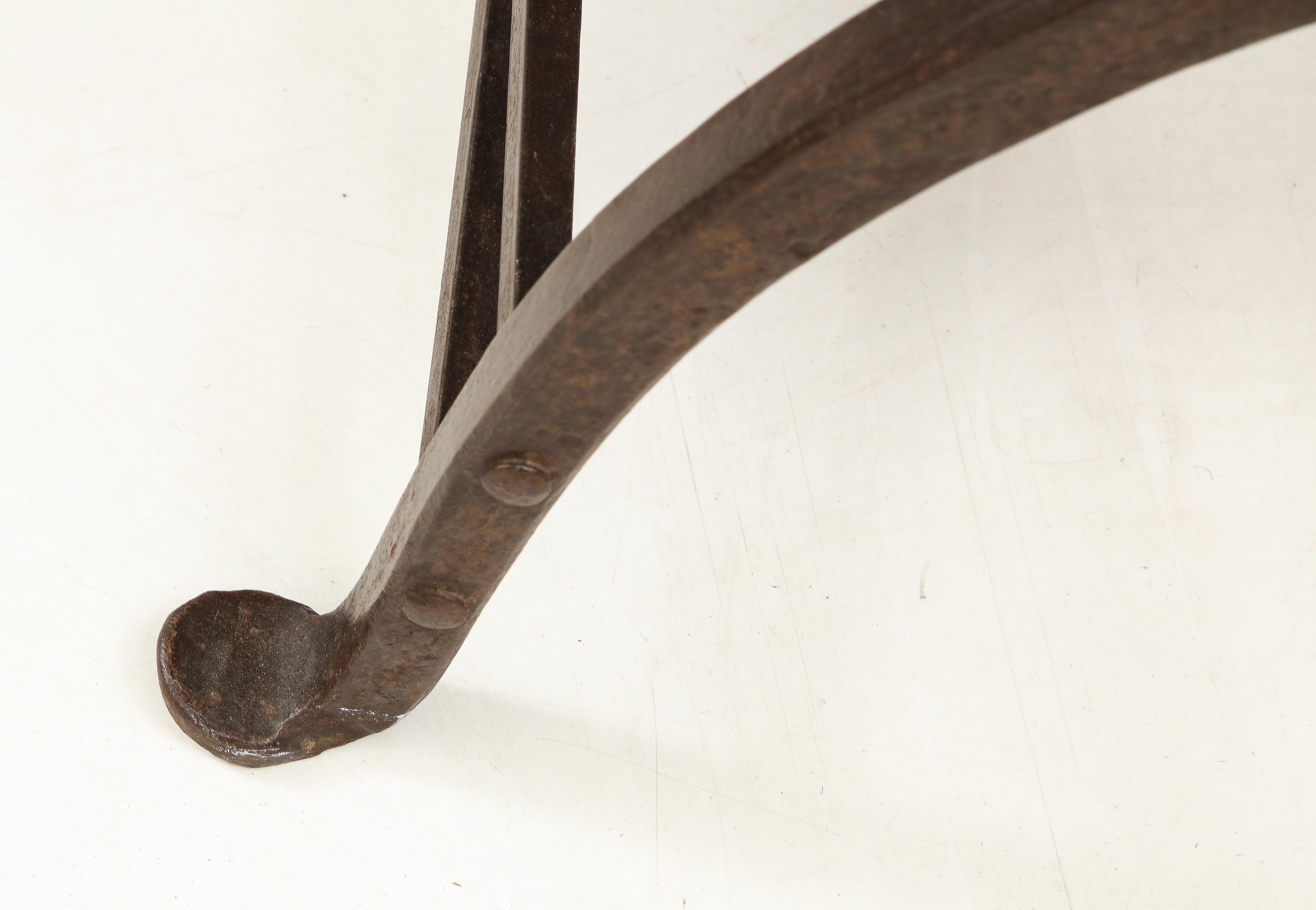 Pair of Wrought Iron and Leather Curule Stools by Morgan Colt 6