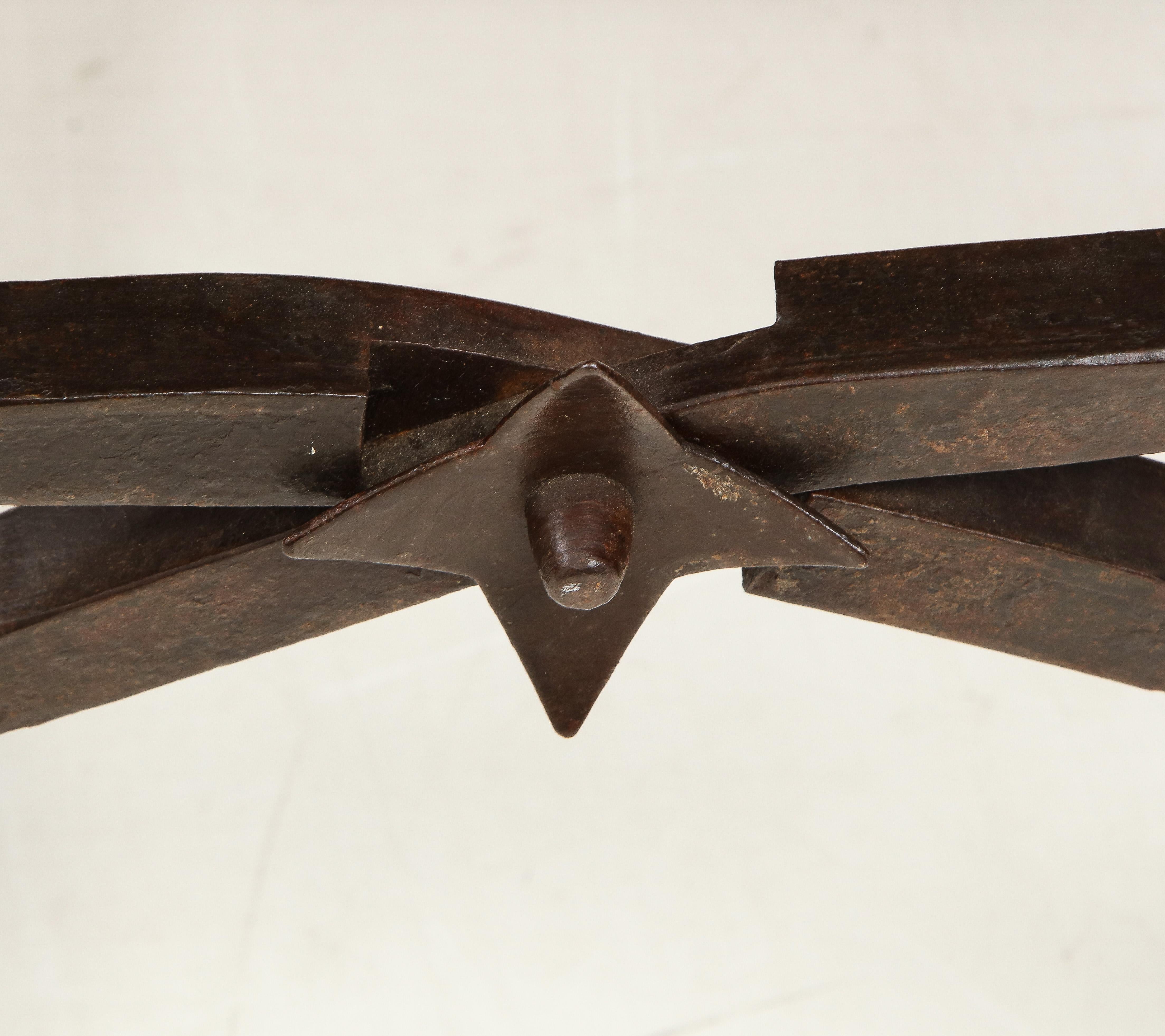 Pair of Wrought Iron and Leather Curule Stools by Morgan Colt 7