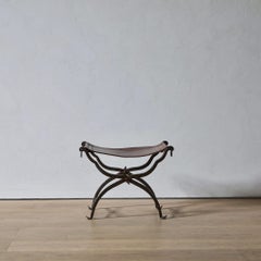 Pair of Wrought Iron and Leather Curule Stools by Morgan Colt