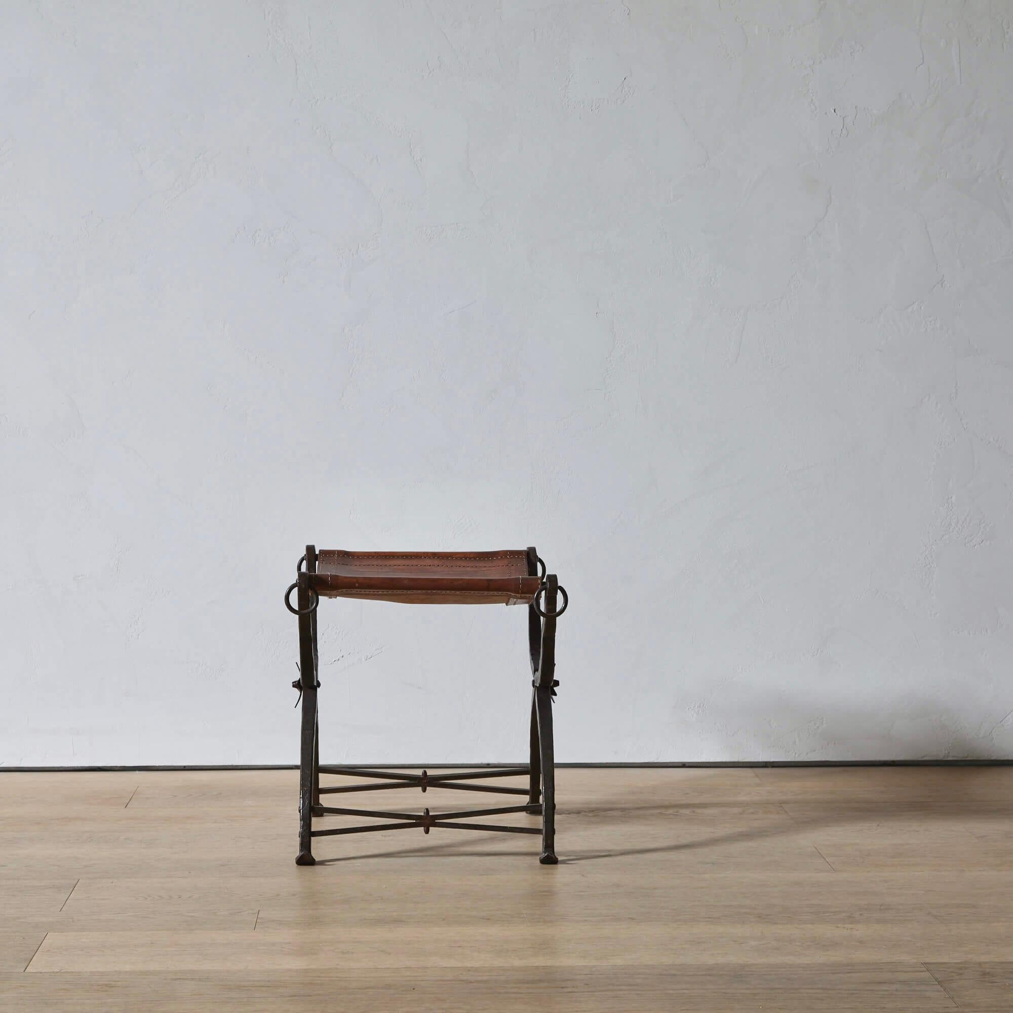 Pair of Wrought Iron and Leather Curule Stools by Morgan Colt In Good Condition For Sale In Long Island City, NY