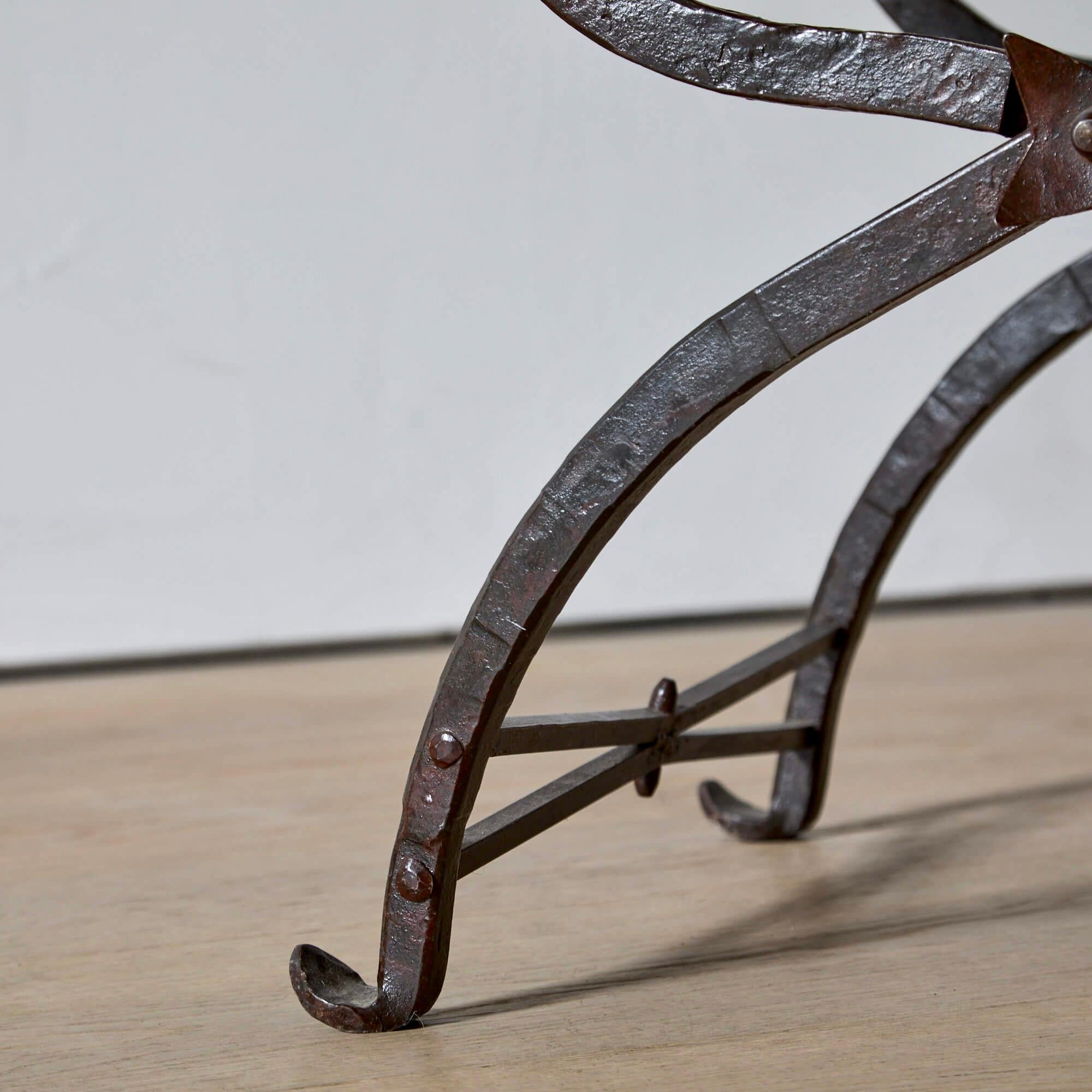 20th Century Pair of Wrought Iron and Leather Curule Stools by Morgan Colt For Sale