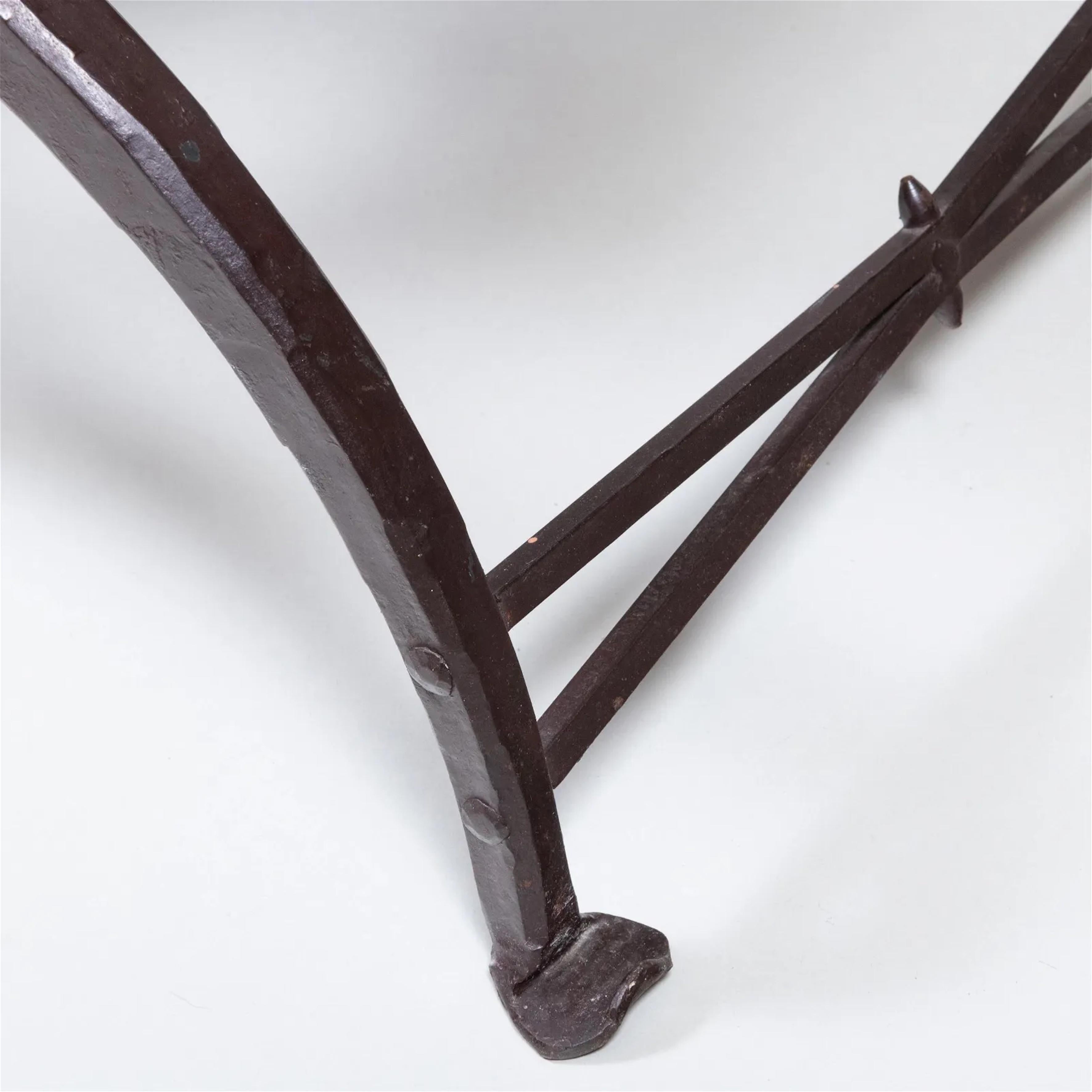 Pair of Wrought Iron and Leather Curule Stools by Morgan Colt For Sale 3
