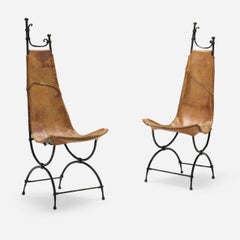 Pair of Wrought Iron and Leather in the manner of Sido and François Thévenin