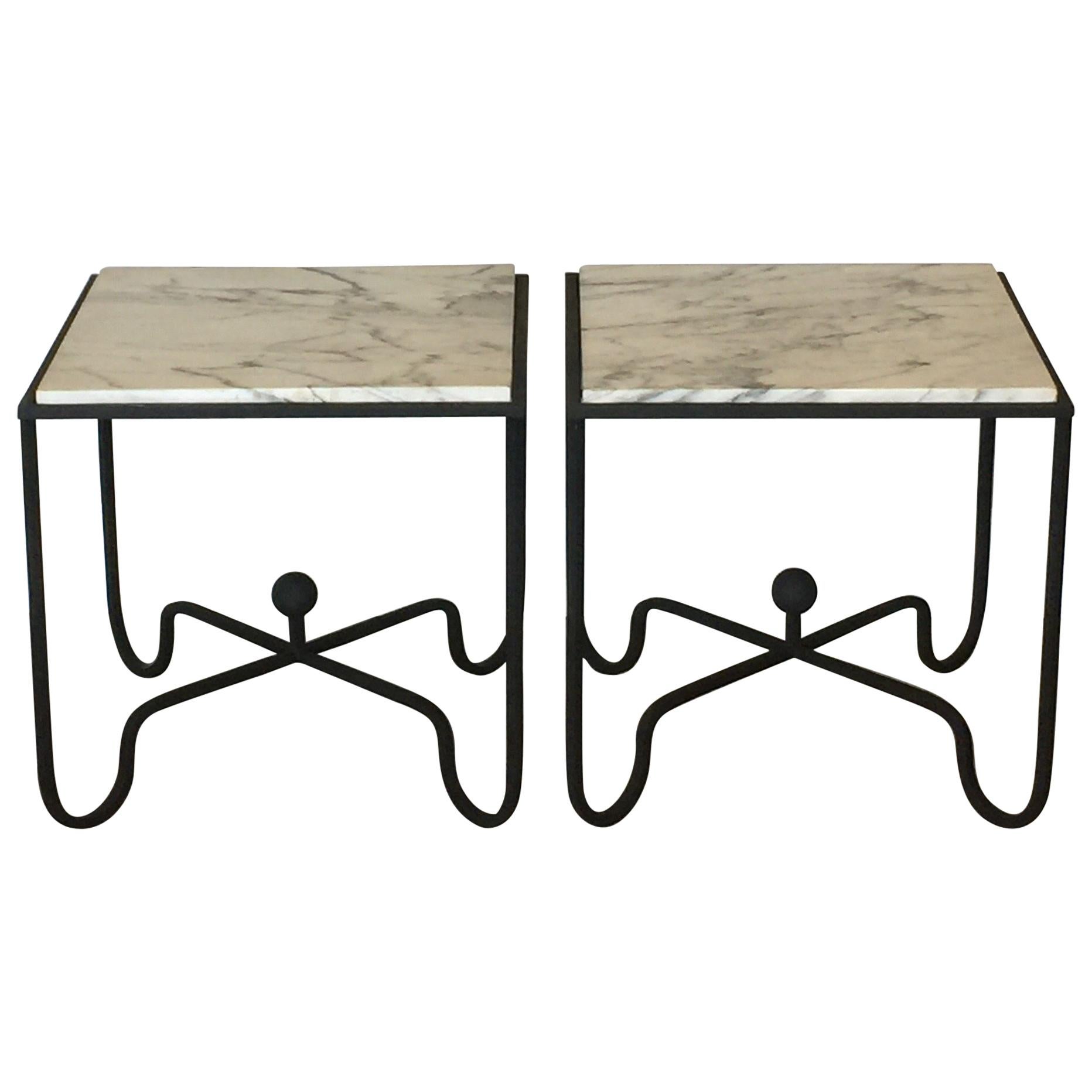 Pair of Wrought Iron and Marble 'Entretoise' Side Tables by Design Frères