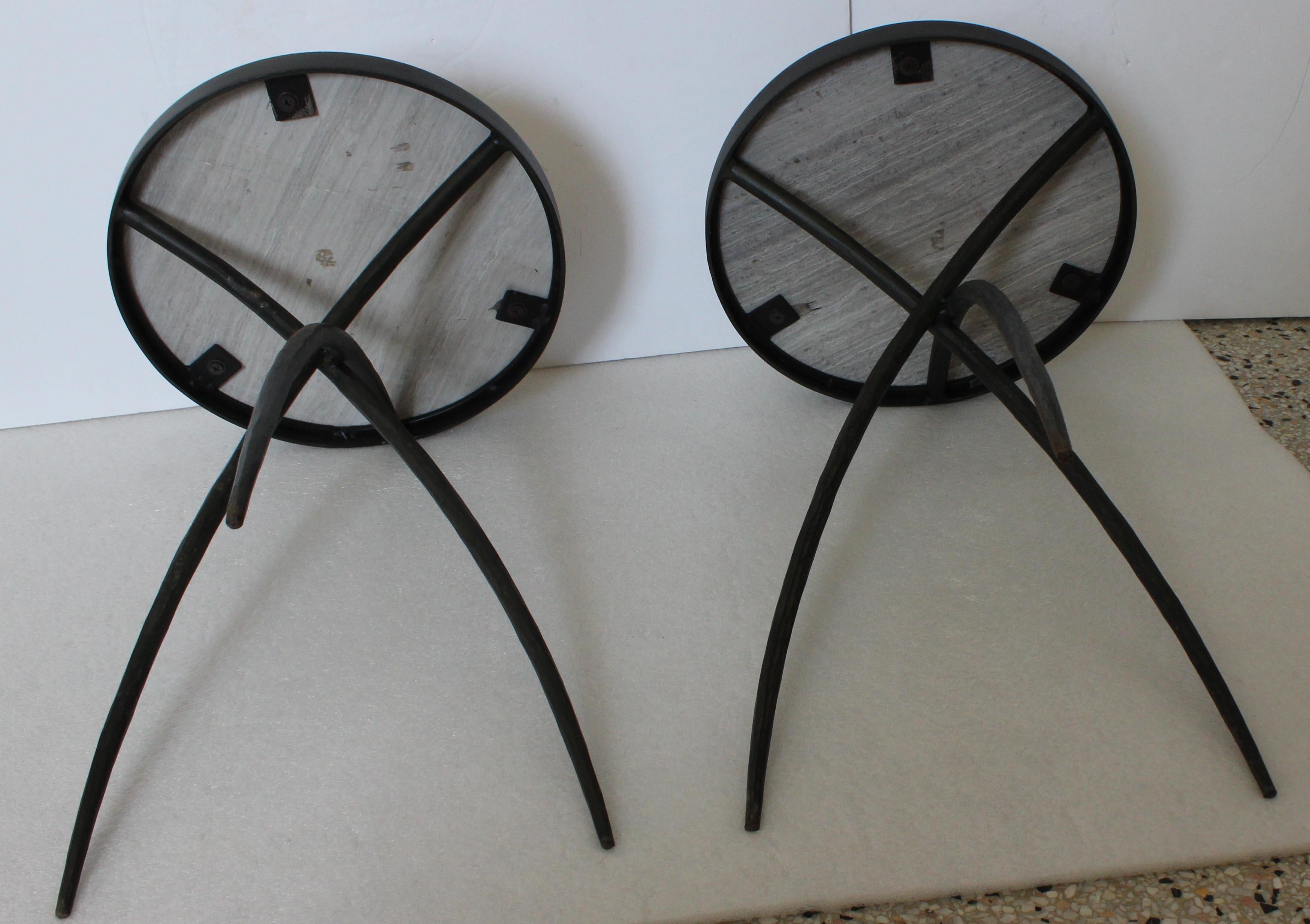 Pair of Wrought Iron and Marble Side Tables For Sale 4